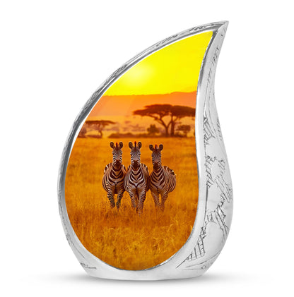 Personalized Zebra Memorial Urn for Human Ashes - 10-inch, 200 cu in - Yatskia