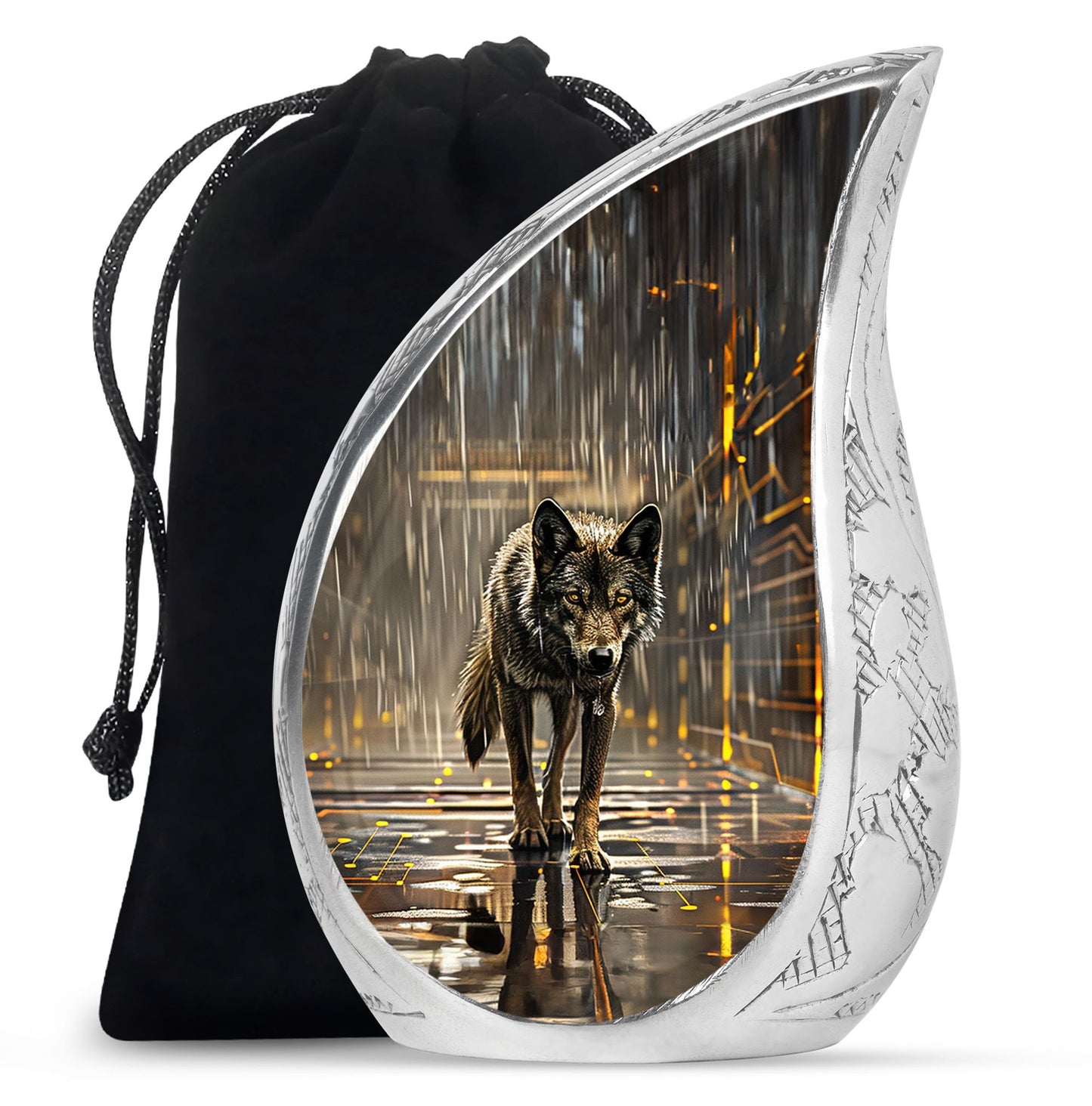 Personalized Wolf Keepsake Urn for Human Ashes - 10-inch, 200 cu in - Yatskia