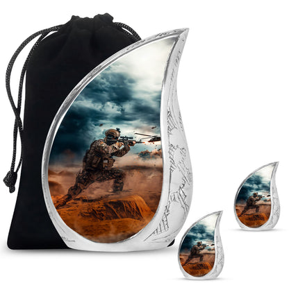 Military Urn for Human Ashes with Soldier and Helicopter Scene, Memorial Urn