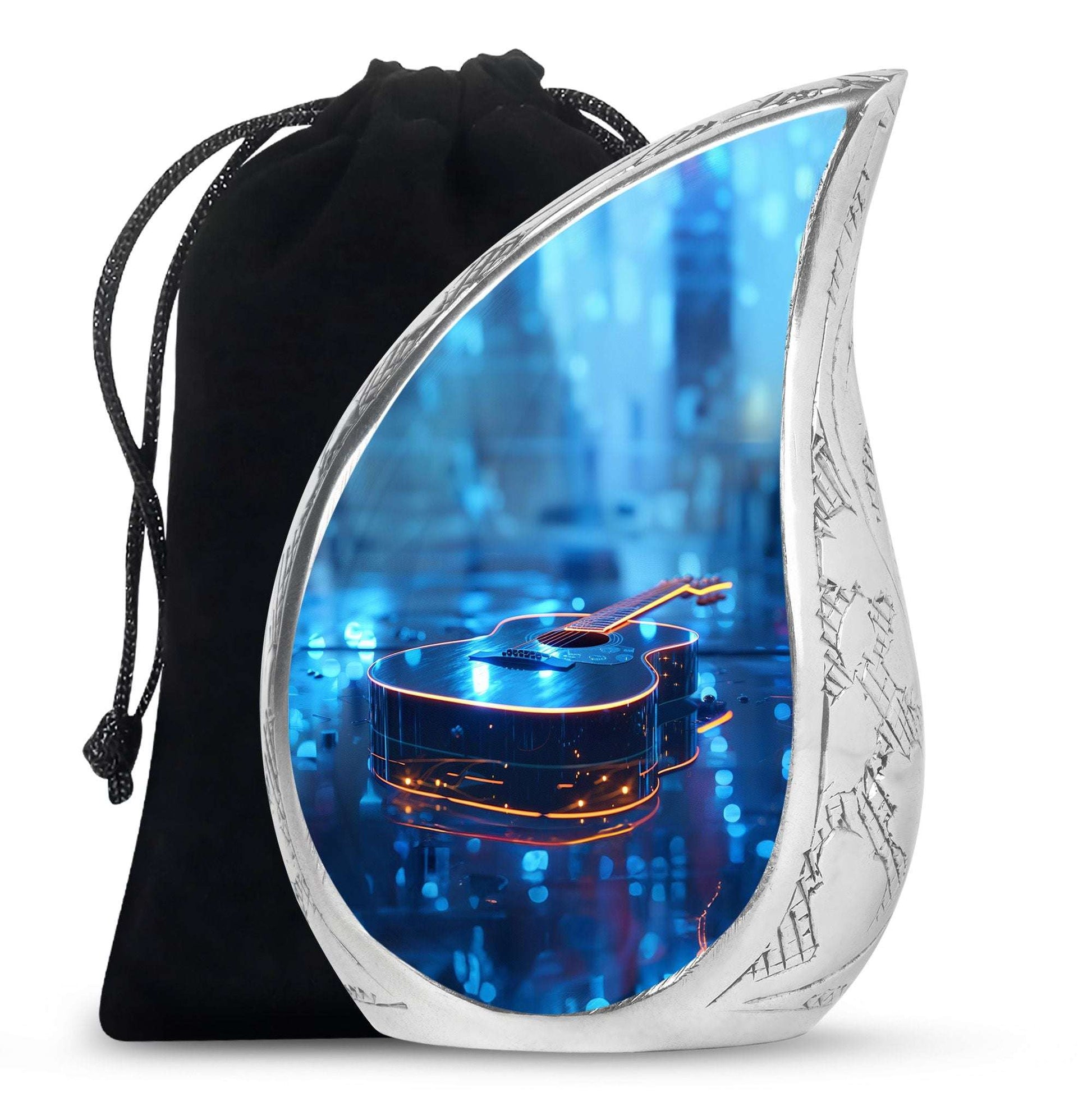 Blue Guitar Urn for Human Ashes – Neon Blue Decorative Urn Keepsake