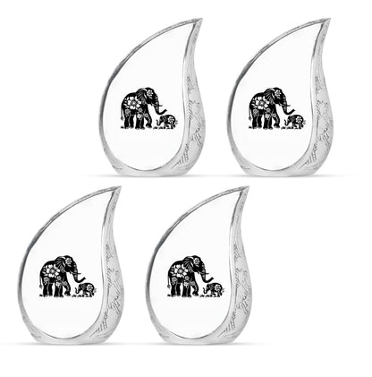 Elephant Urn for Human Ashes, White Urn with Black Floral Elephant and Calf, Memorial Urn