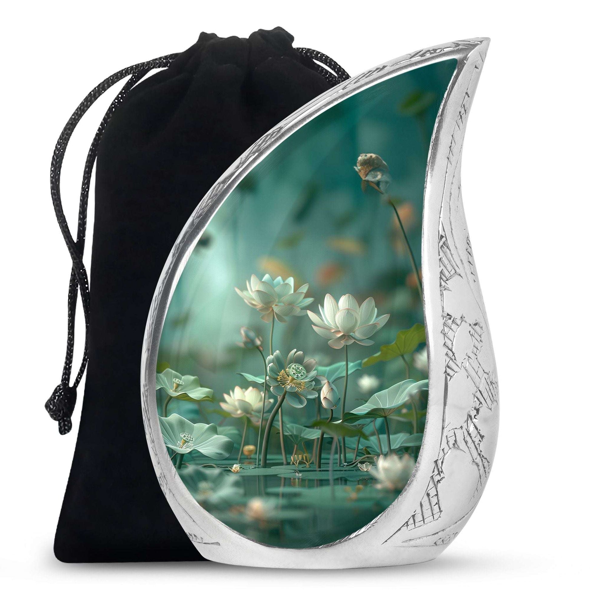 Lotus Cremation Urn for Women – Green Floral Funeral Urn For Ashes Female