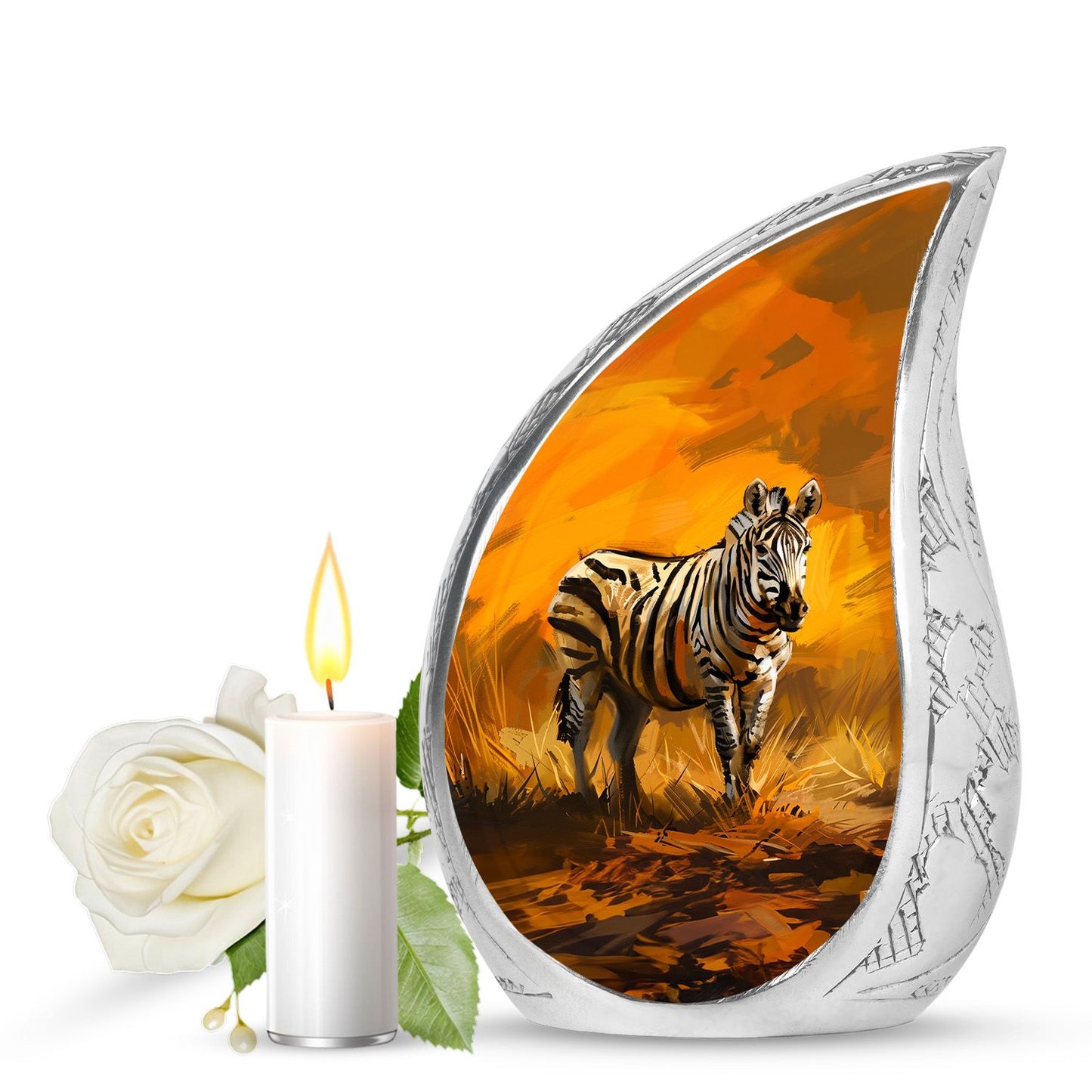 Personalized Zebra Cremation Urn for Human Ashes - 10-inch, 200 cu in - Yatskia