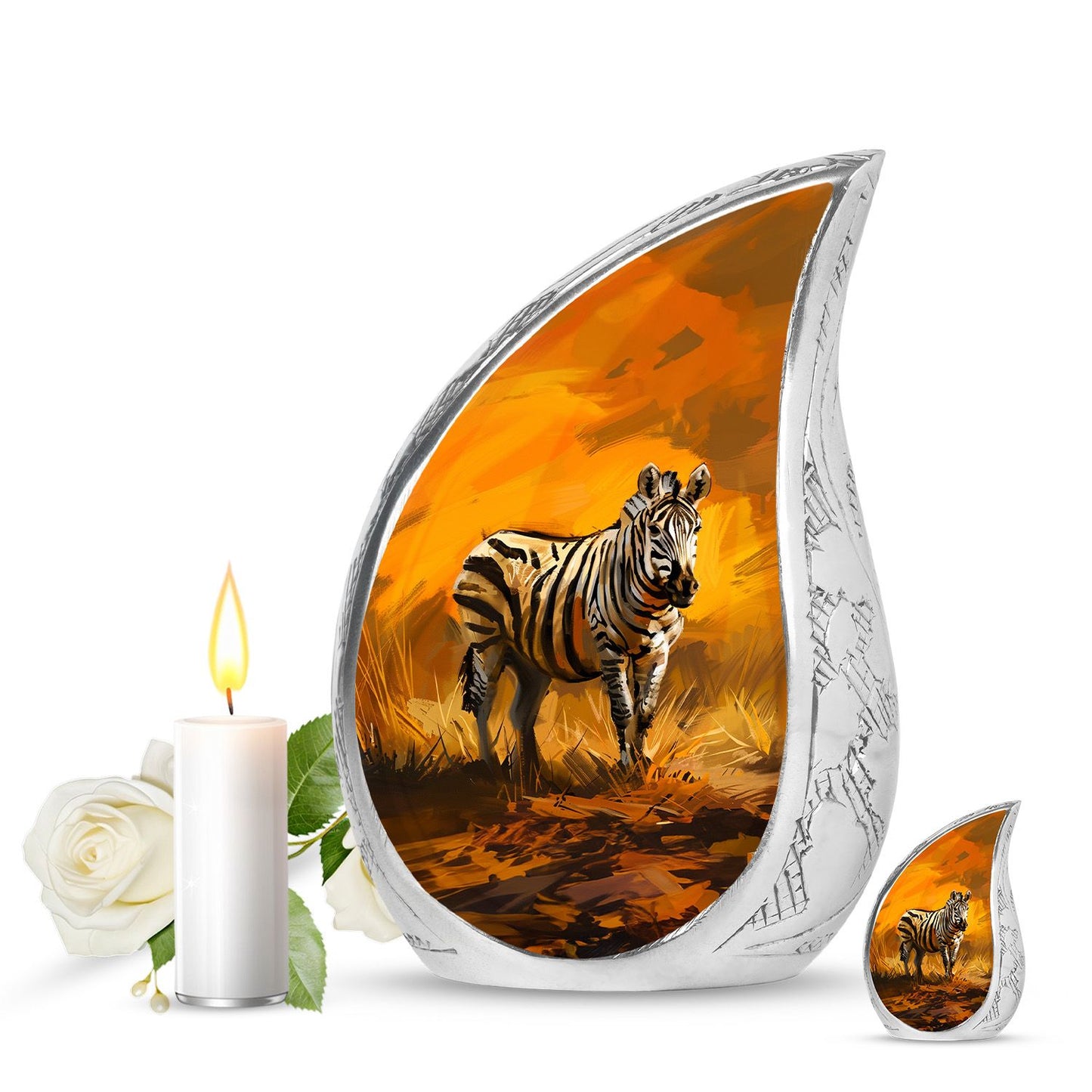 Personalized Zebra Cremation Urn for Human Ashes - 10-inch, 200 cu in - Yatskia