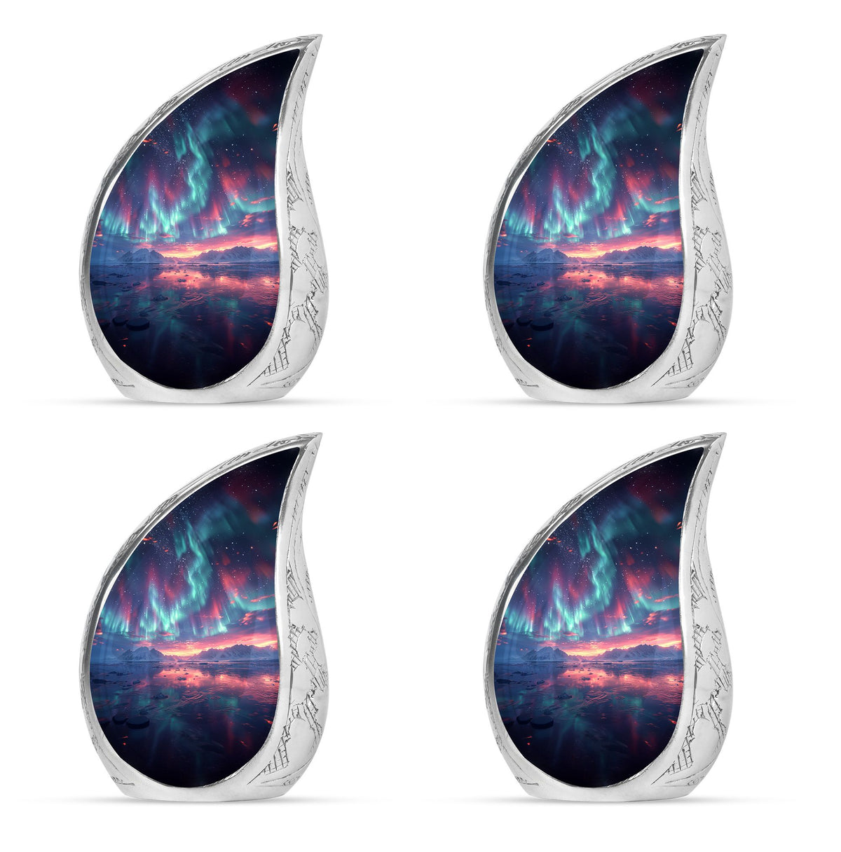 Aurora Borealis Urn for Human Ashes, over Sunset Mountains and Water, Cremation Urn
