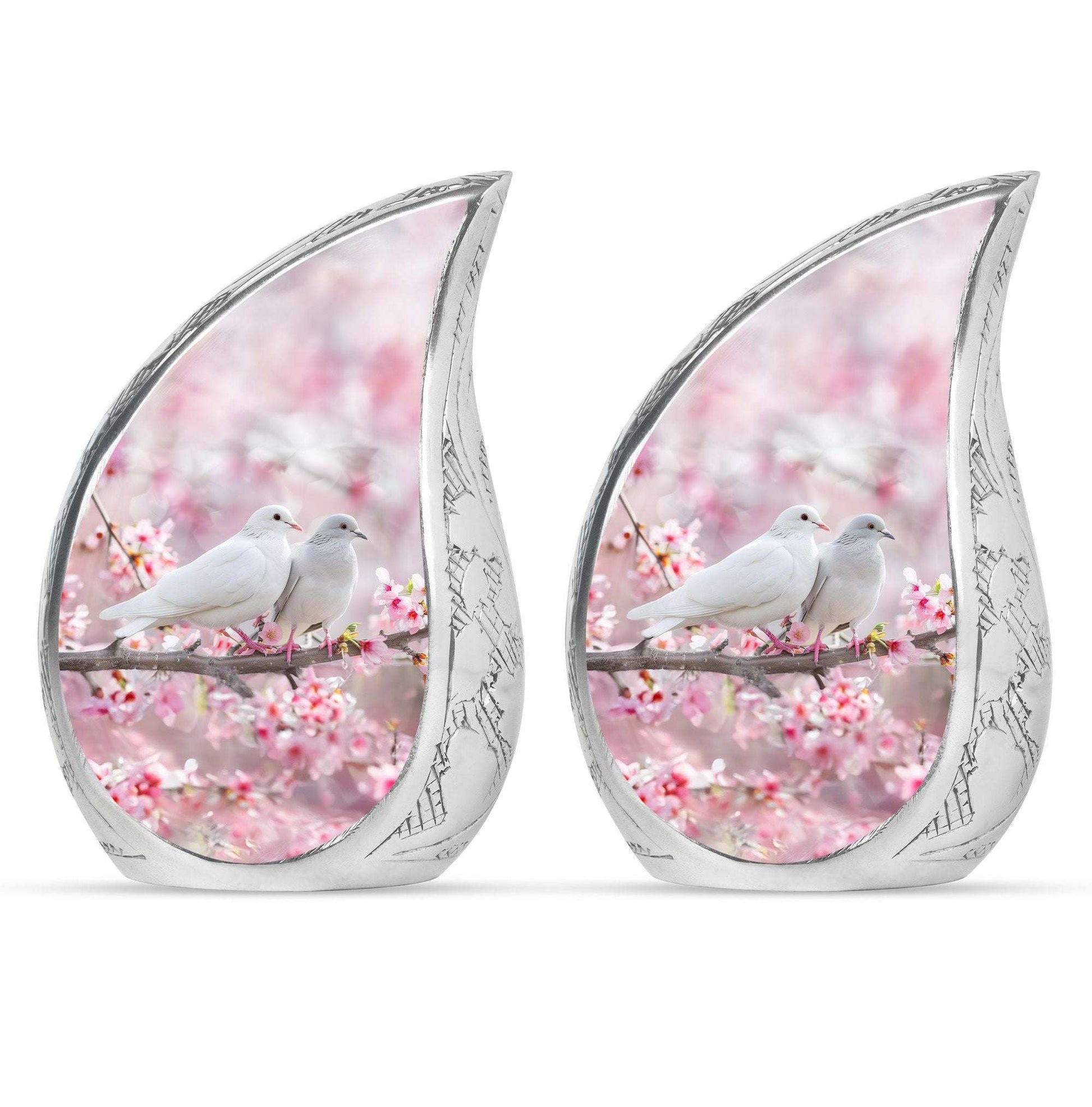 White Couple Dove Pink Urns For Loved Ones - Burial Urns For Couple