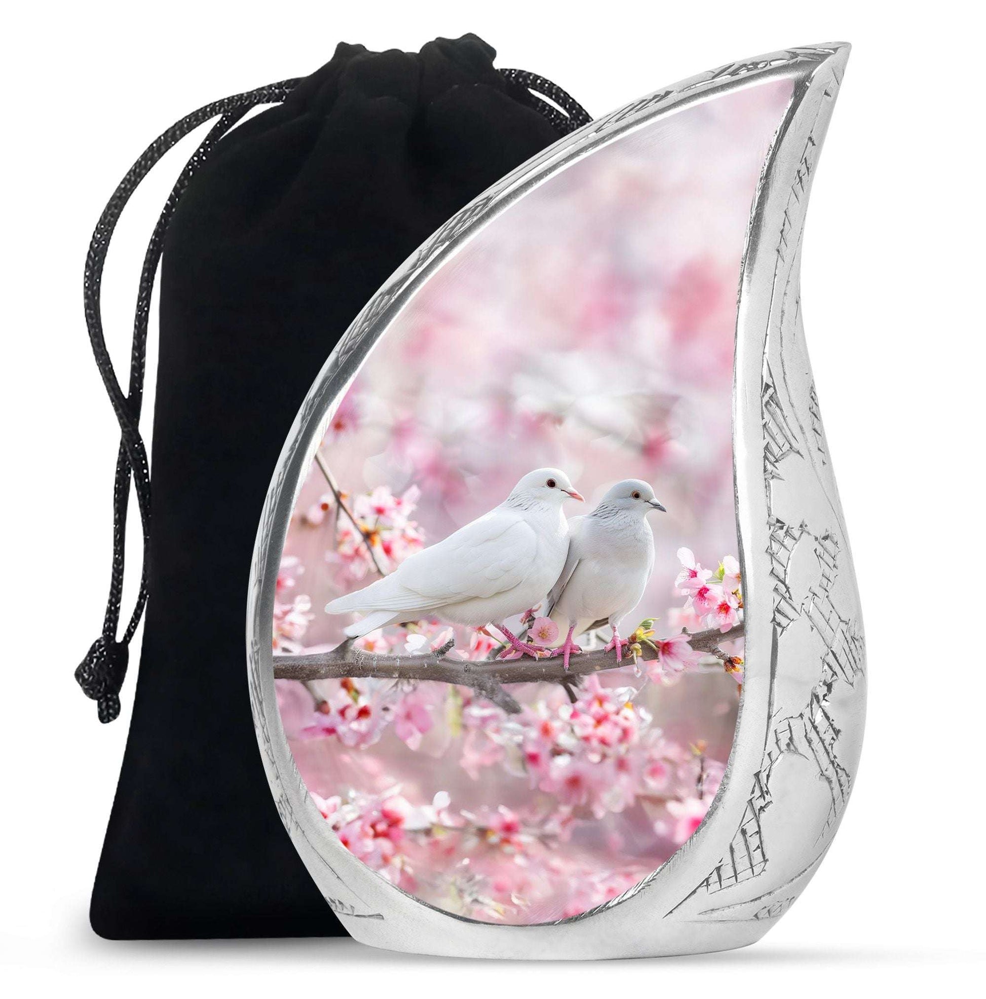 White Couple Dove Pink Urns For Loved Ones - Burial Urns For Couple