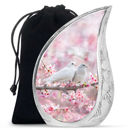 White Couple Dove Pink Urns For Loved Ones - Burial Urns For Couple