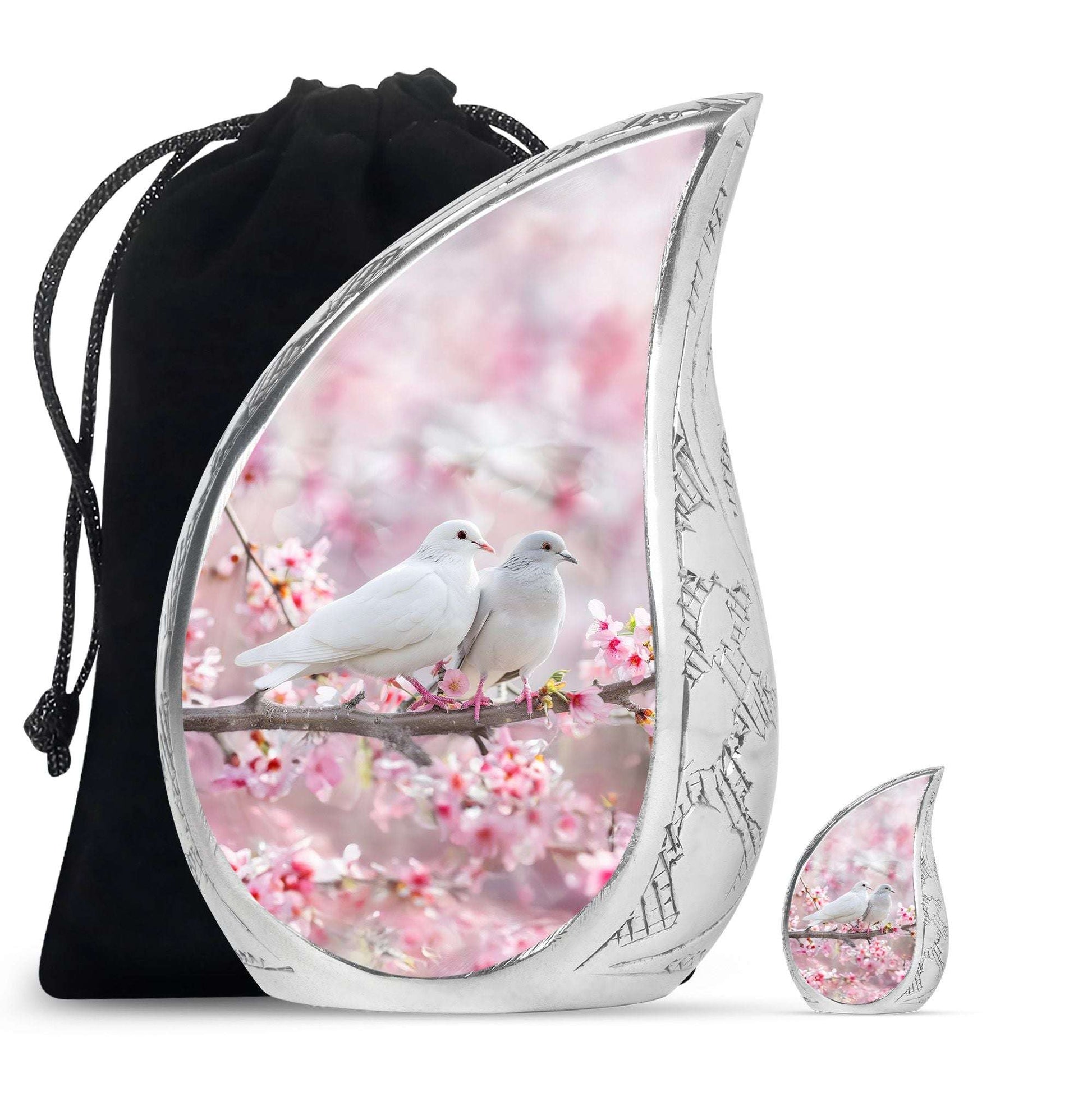 White Couple Dove Pink Urns For Loved Ones - Burial Urns For Couple