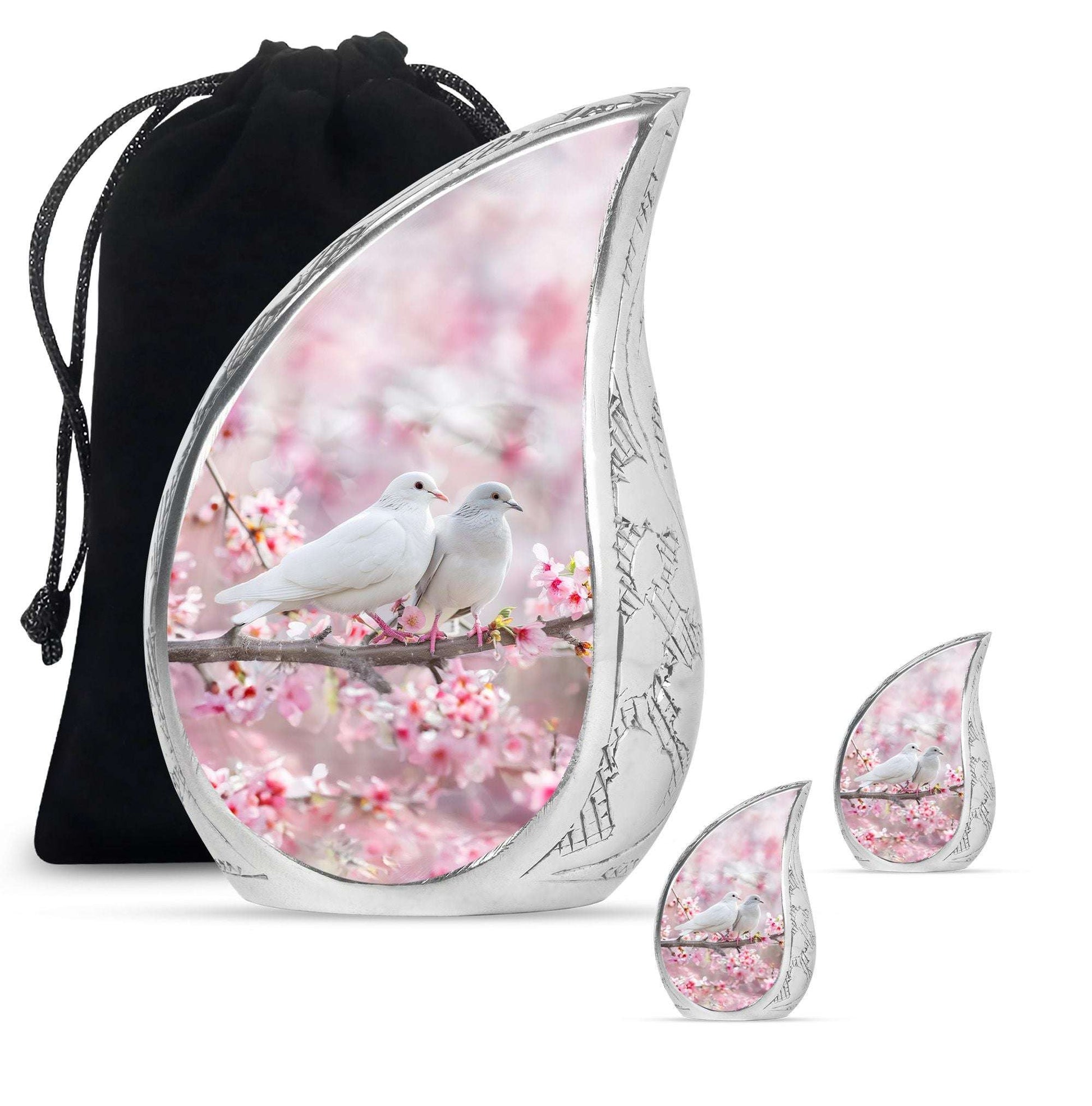 White Couple Dove Pink Urns For Loved Ones - Burial Urns For Couple