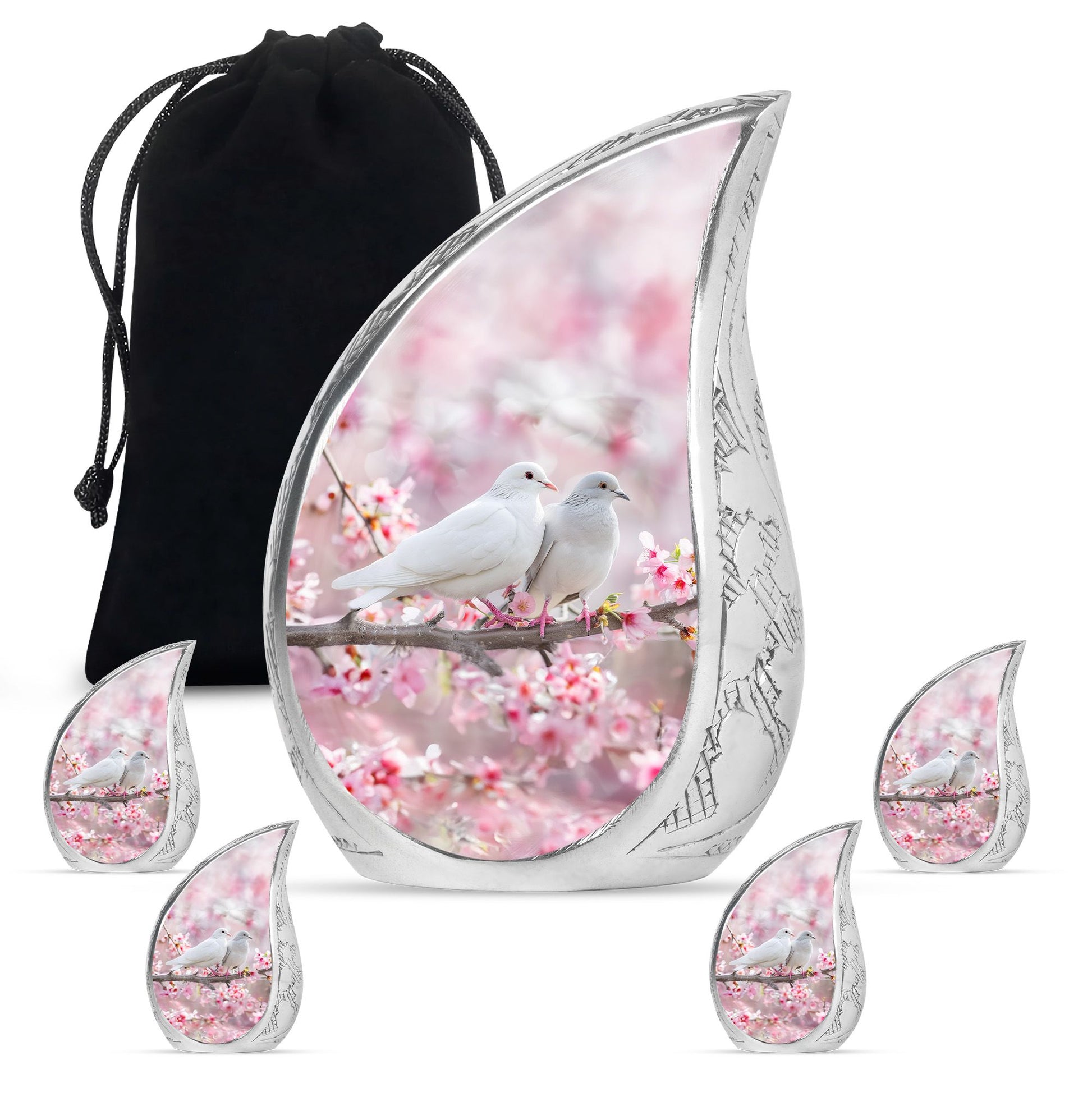 White Couple Dove Pink Urns For Loved Ones - Burial Urns For Couple