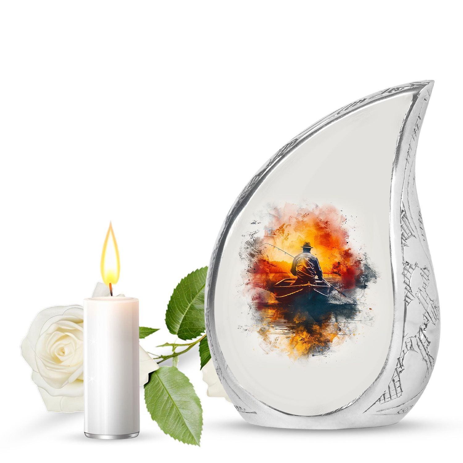 Father Fishing White Burial Urns For Ashes  - Cremation Urns Adults