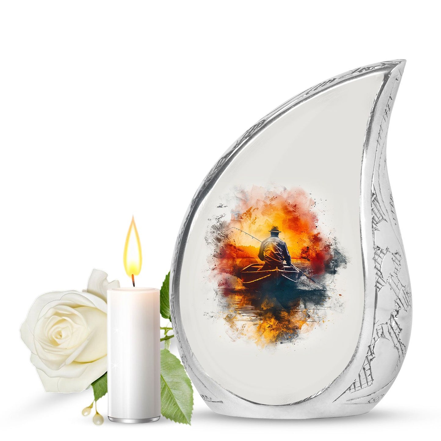 White Personalized Fish Cremation Urn for Pet Ashes - 10-inch, 200 cu in - Yatskia
