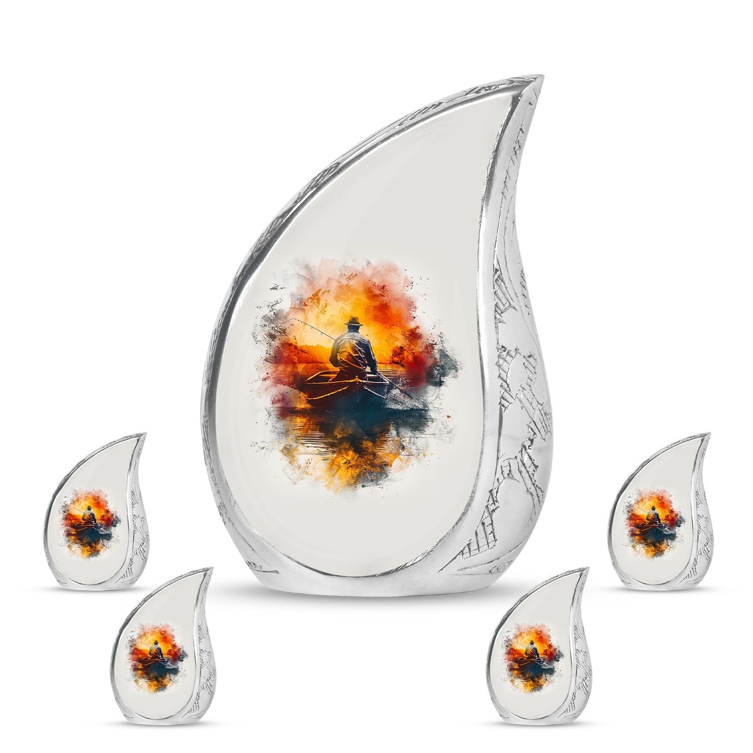 Father Fishing White Burial Urns For Ashes  - Cremation Urns Adults