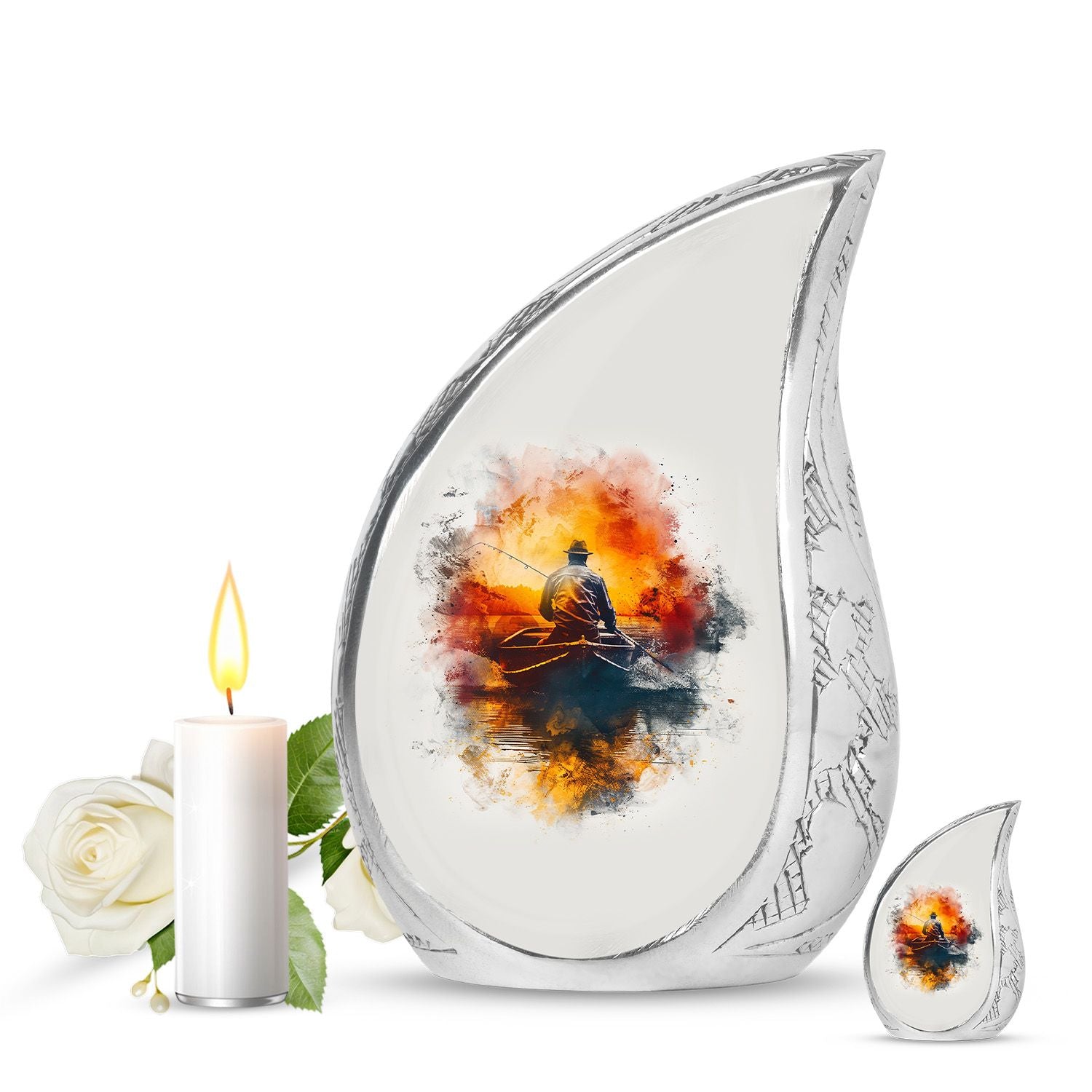 Father Fishing White Burial Urns For Ashes  - Cremation Urns Adults