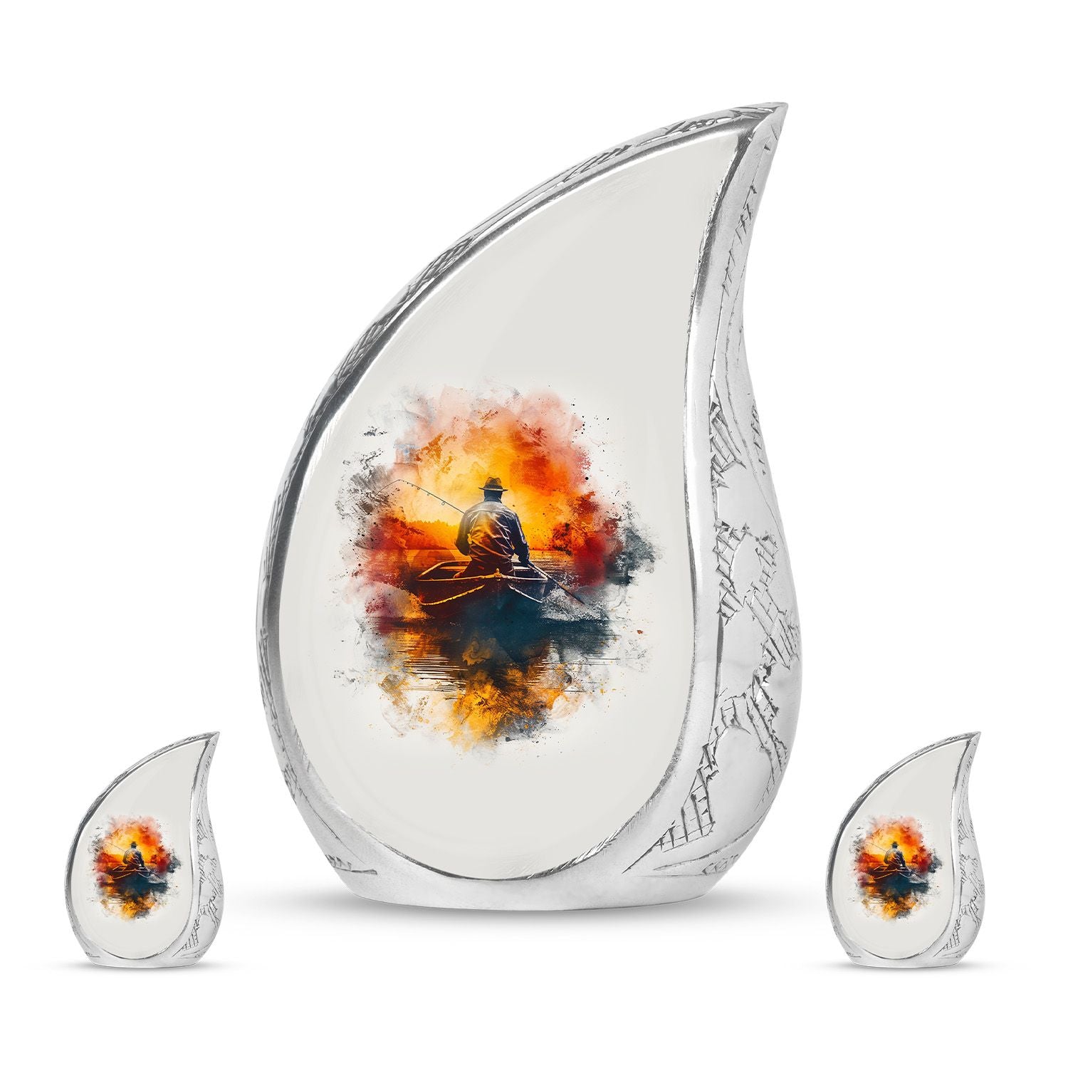 Father Fishing White Burial Urns For Ashes  - Cremation Urns Adults