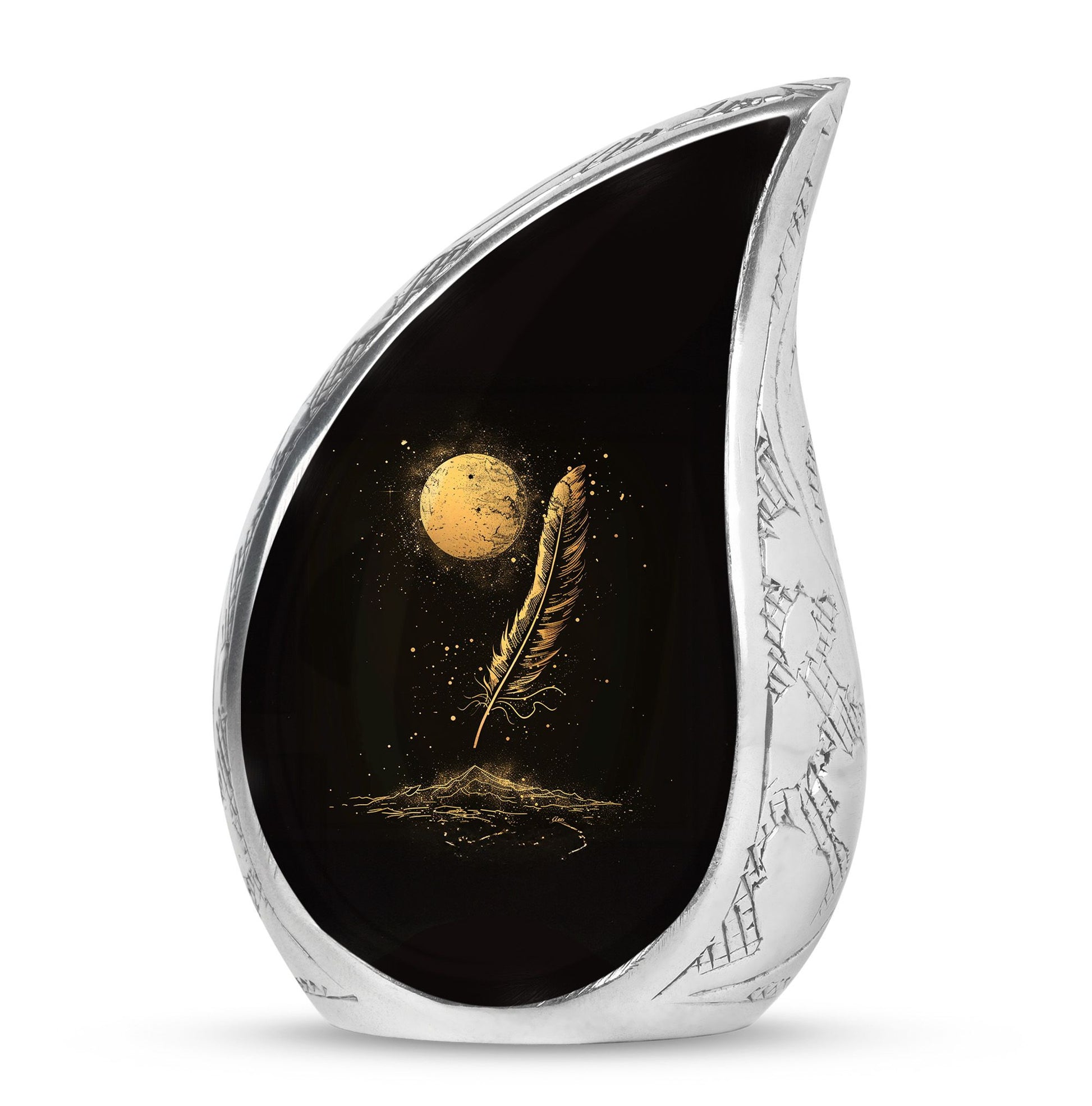 Black Moon Feather Decorative Urns - Cremation Urns For Human Ashes