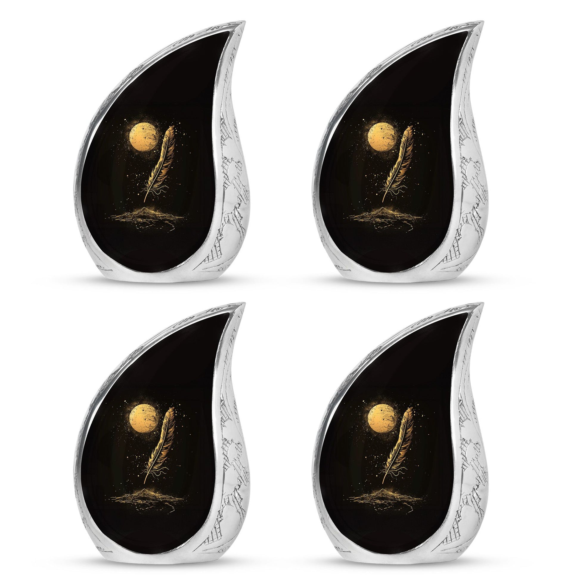 Black Moon Feather Decorative Urns - Cremation Urns For Human Ashes