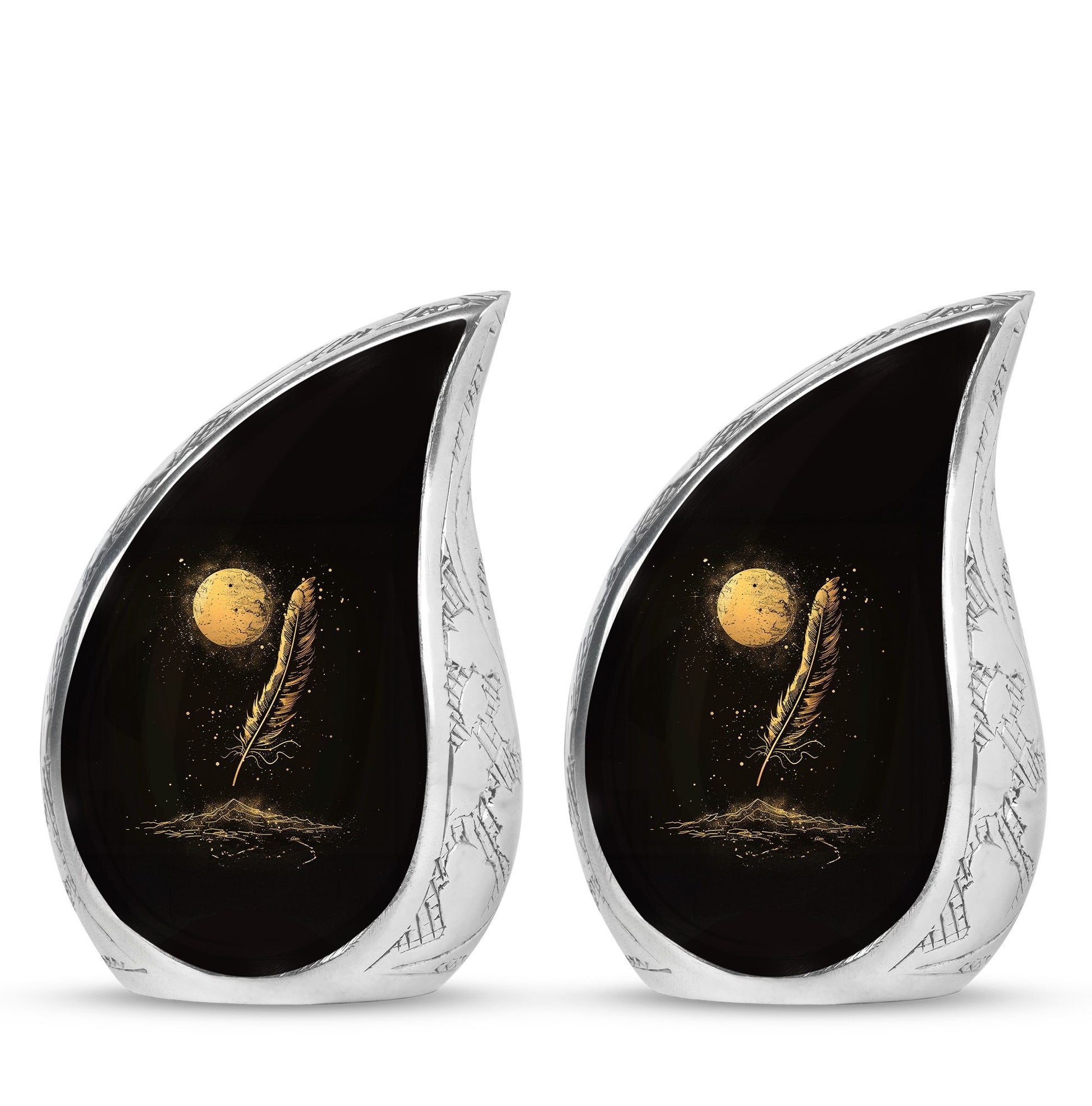 Black Moon Feather Decorative Urns - Cremation Urns For Human Ashes