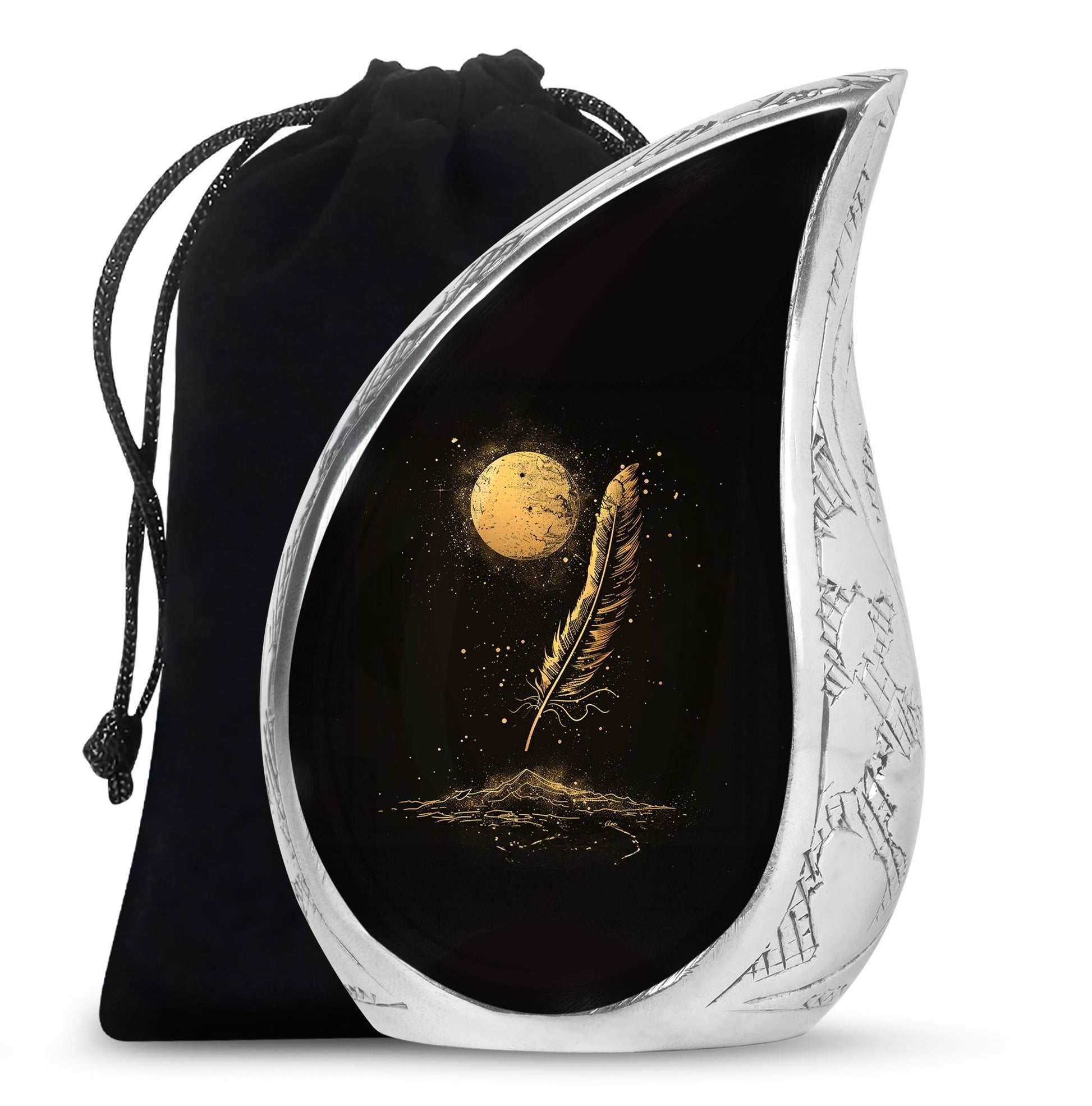 Black Moon Feather Decorative Urns - Cremation Urns For Human Ashes