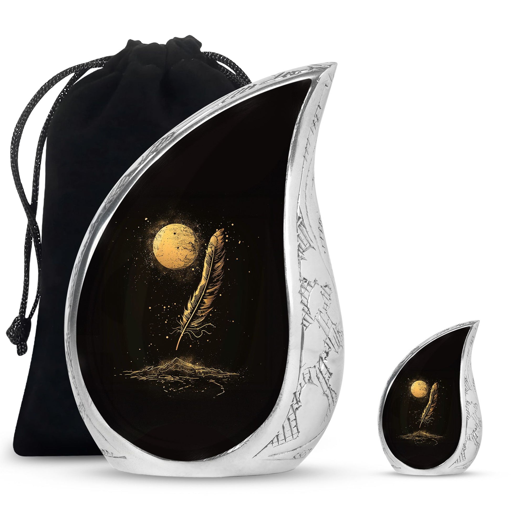 Black Moon Feather Decorative Urns - Cremation Urns For Human Ashes