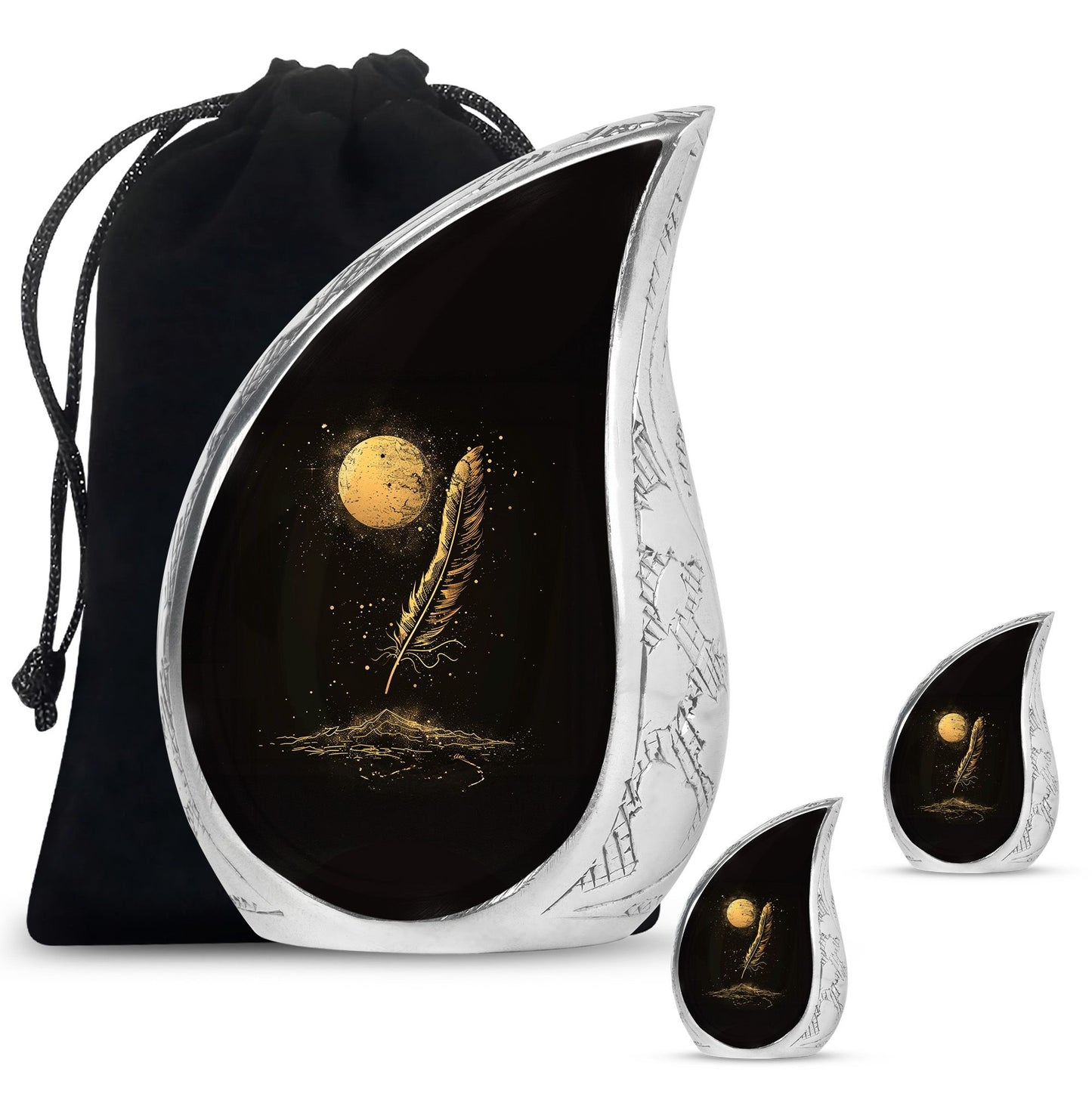 Black Personalized Galaxy Cremation Urn for Human Ashes - 10-inch, 200 cu in - Yatskia