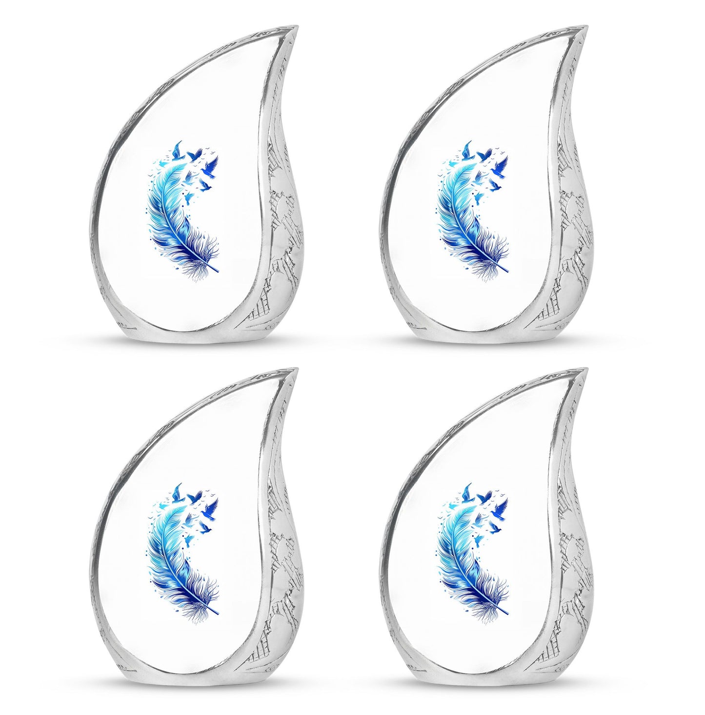 Blue Personalized Feather Cremation Urn for Women - 10-inch, 200 cu in - Yatskia