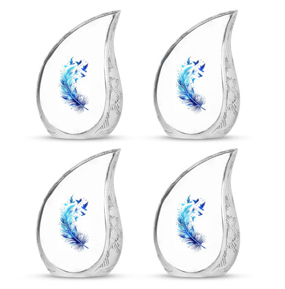 Blue Personalized Feather Cremation Urn for Women - 10-inch, 200 cu in - Yatskia