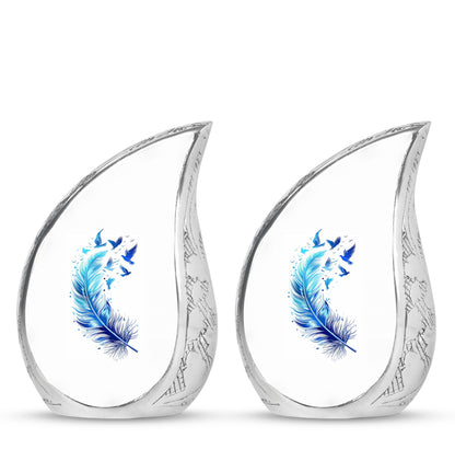 Blue Personalized Feather Cremation Urn for Women - 10-inch, 200 cu in - Yatskia