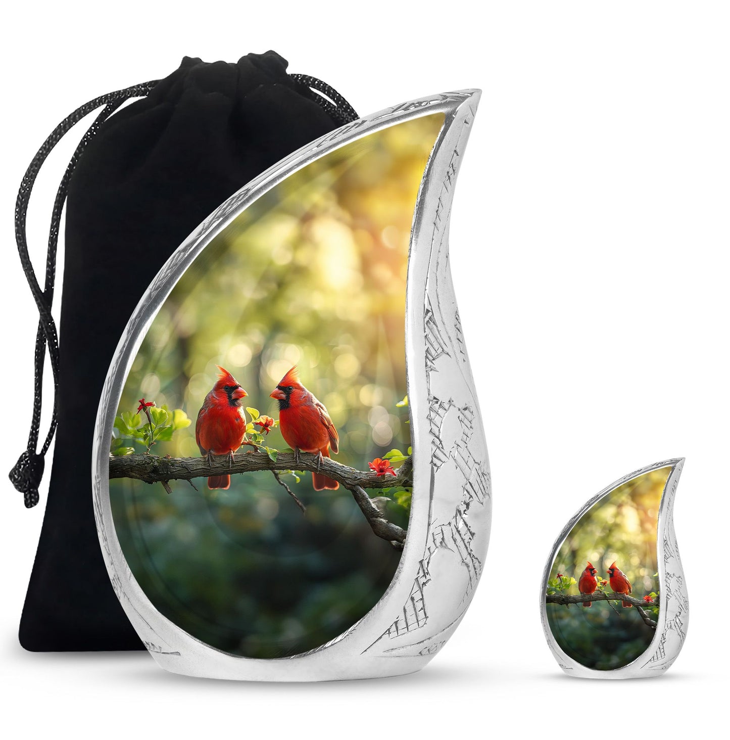 Cardinal Bird Theme Large Urn With 1 Keepsake Urn