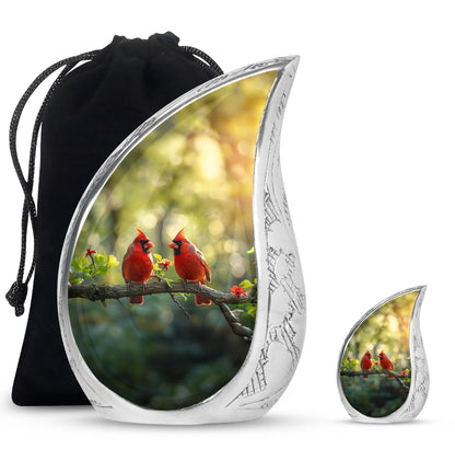 Cardinal Bird Theme Large Urn With 1 Keepsake Urn