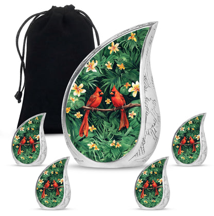 Cardinal Bird Theme Large Urn With 4 Keepsake Urn