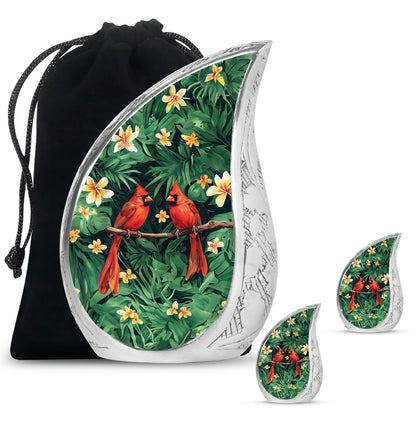 Cardinal Bird Theme Large Urn With 2 Keepsake Urn