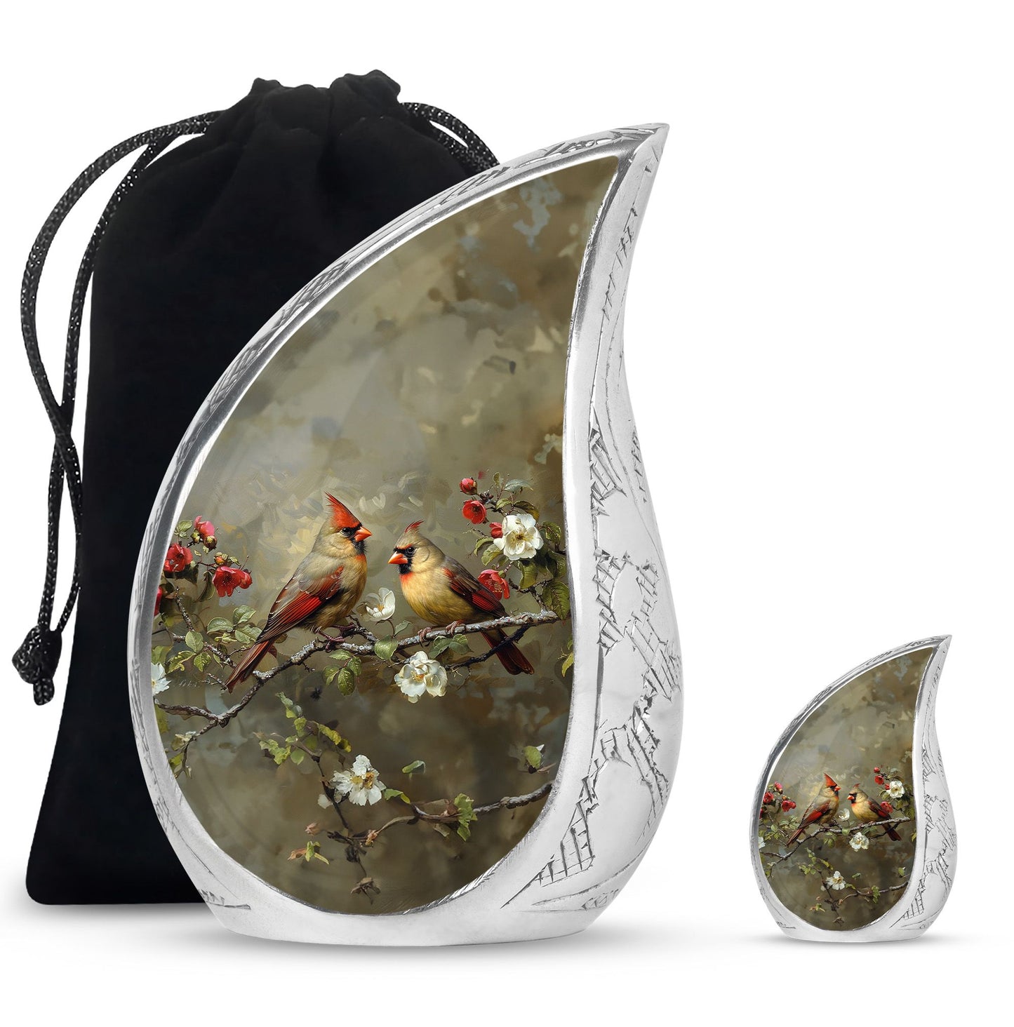 Cardinal Bird Theme Large Urn With 1 Keepsake Urn