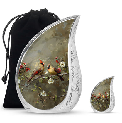 Cardinal Bird Theme Large Urn With 1 Keepsake Urn
