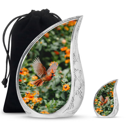 Cardinal Bird Theme Large Urn With 1 Keepsake Urn
