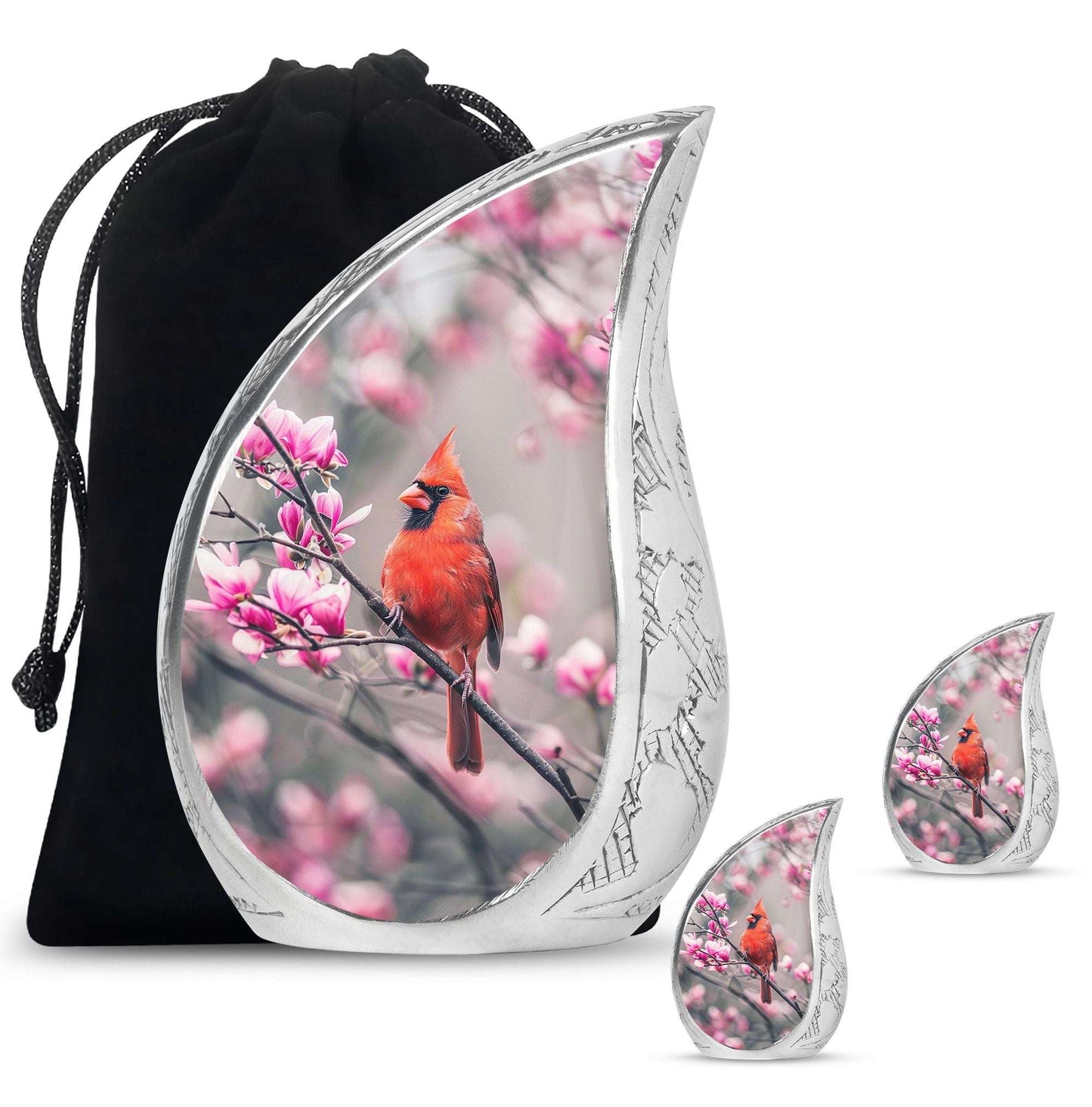 Cardinal Bird Theme Large Urn With 2 Keepsake Urn