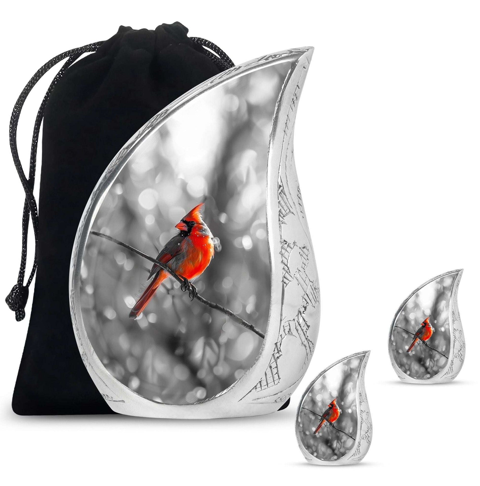 Cardinal Bird Theme Large Urn With 2 Keepsake Urn