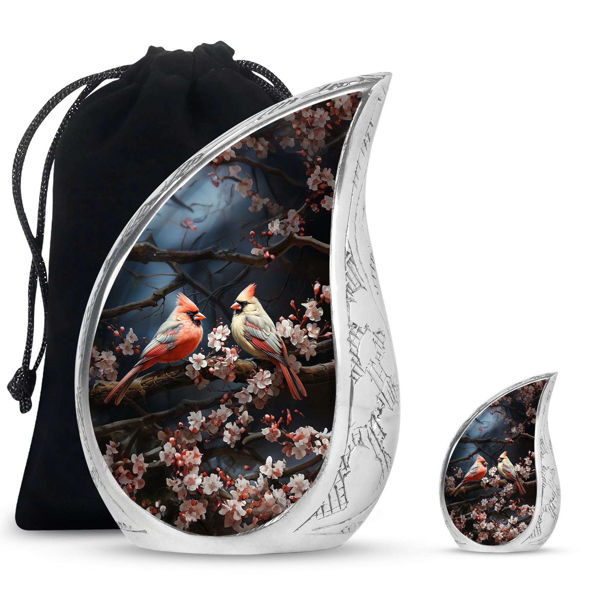 Cardinal Bird Theme Large Urn With 1 Keepsake Urn