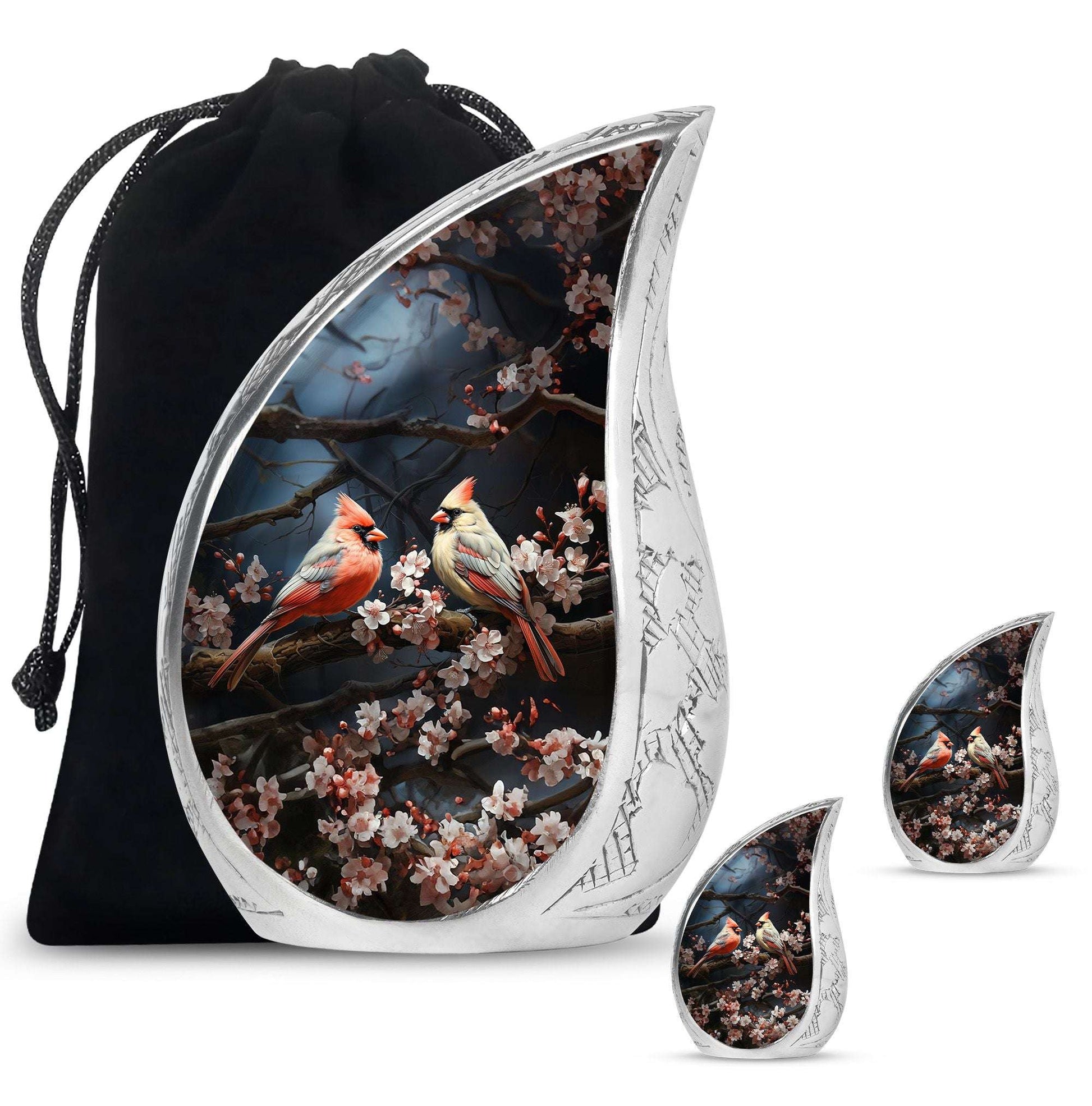 Cardinal Bird Theme Large Urn With 2 Keepsake Urn