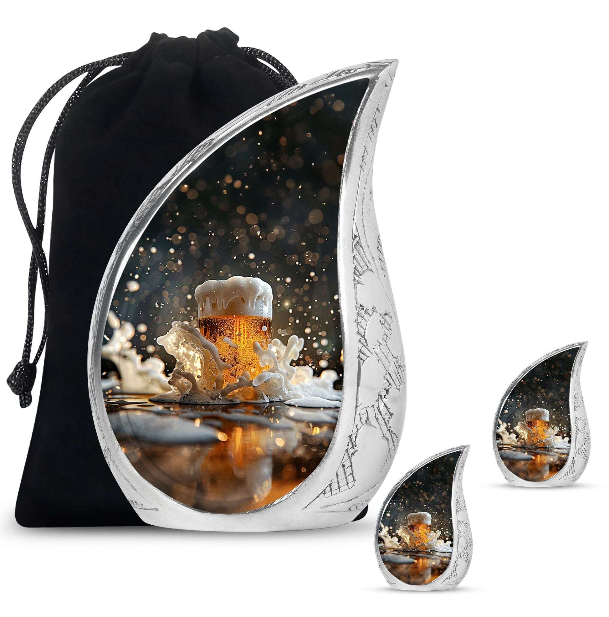Beer Theme Large Urn With 2 Keepsake Urn