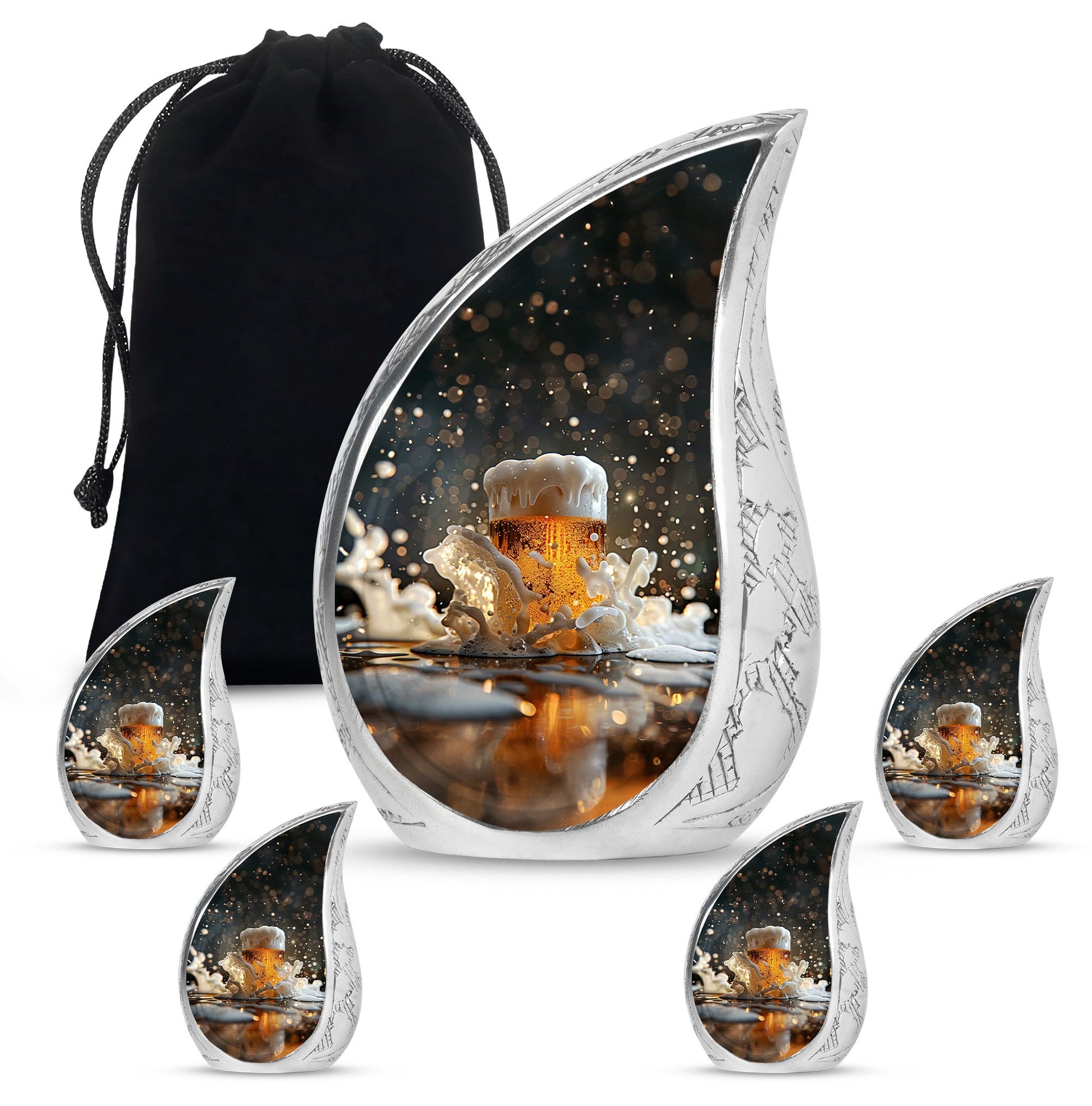 Beer Theme Large Urn With 4 Keepsake Urn