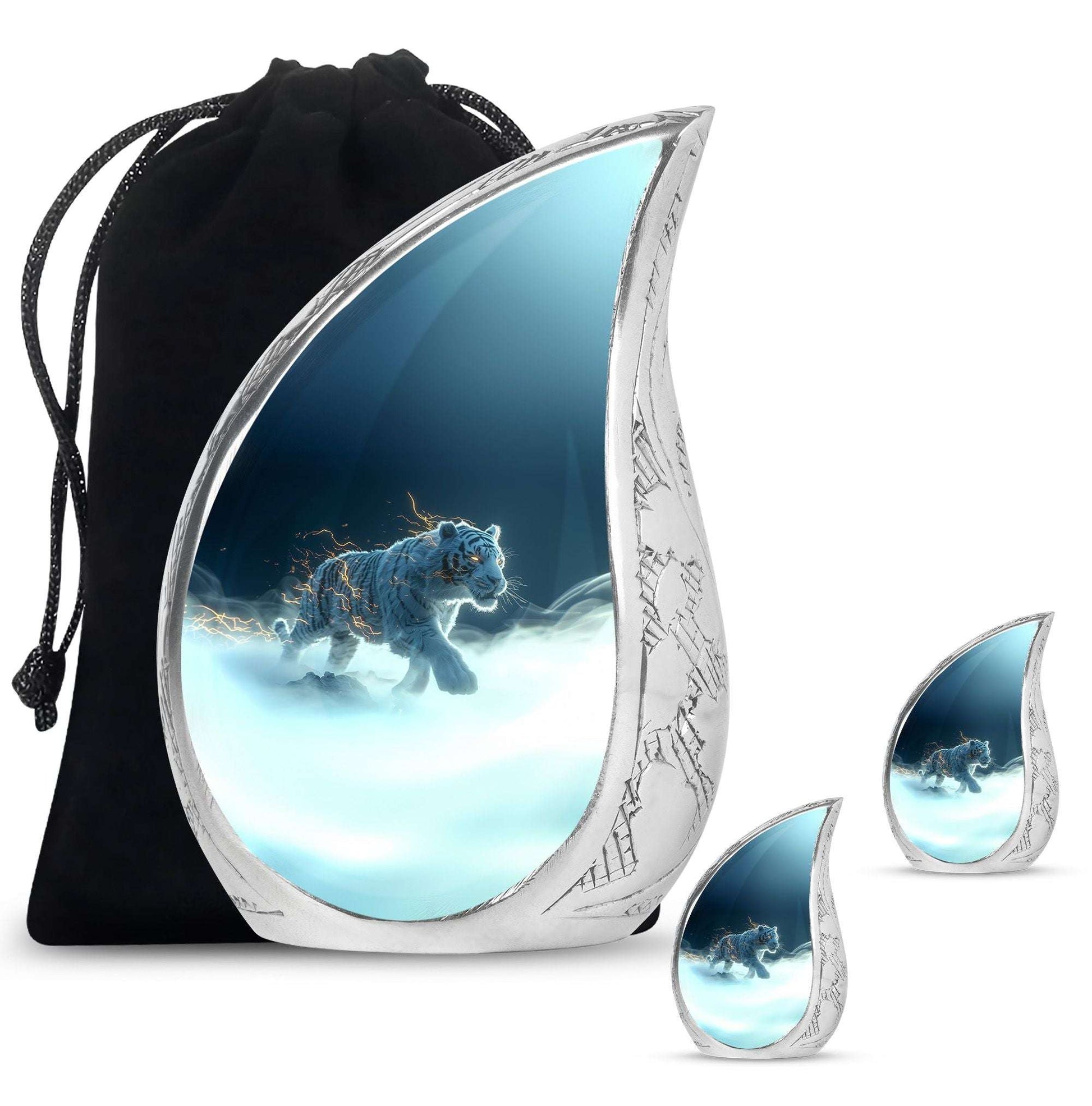 Tiger Theme Large Urn With 2 Keepsake Urn