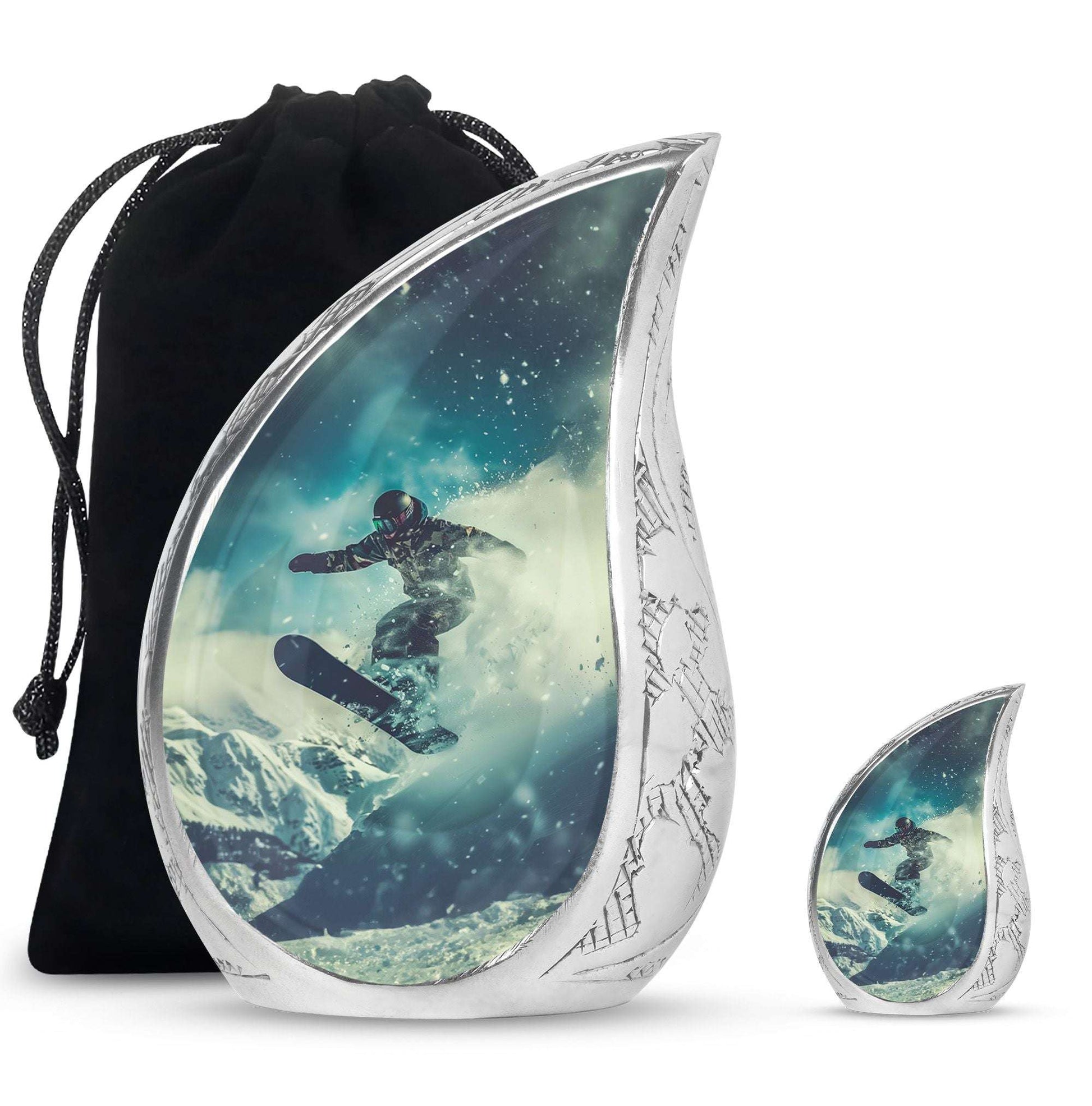 Snowboarding Theme Large Urn With 1 Keepsake Urn