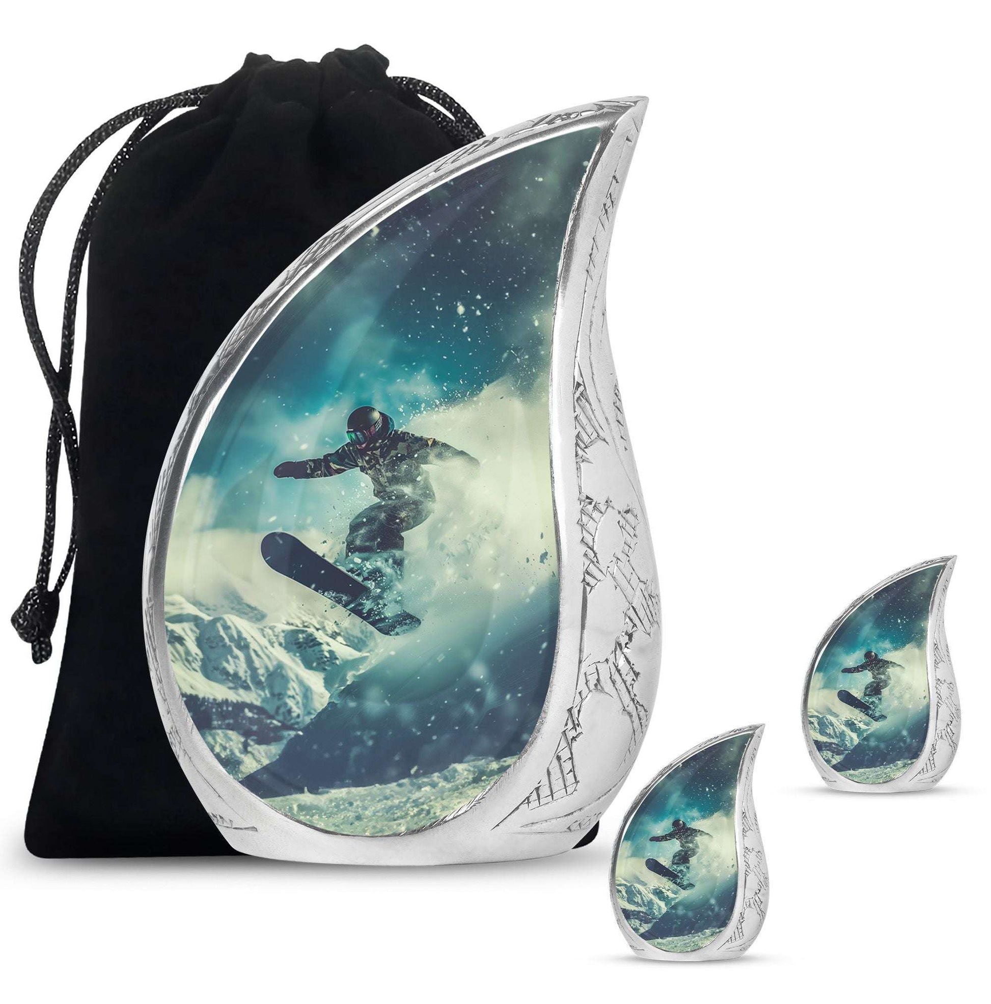 Snowboarding Theme Large Urn With 2 Keepsake Urn