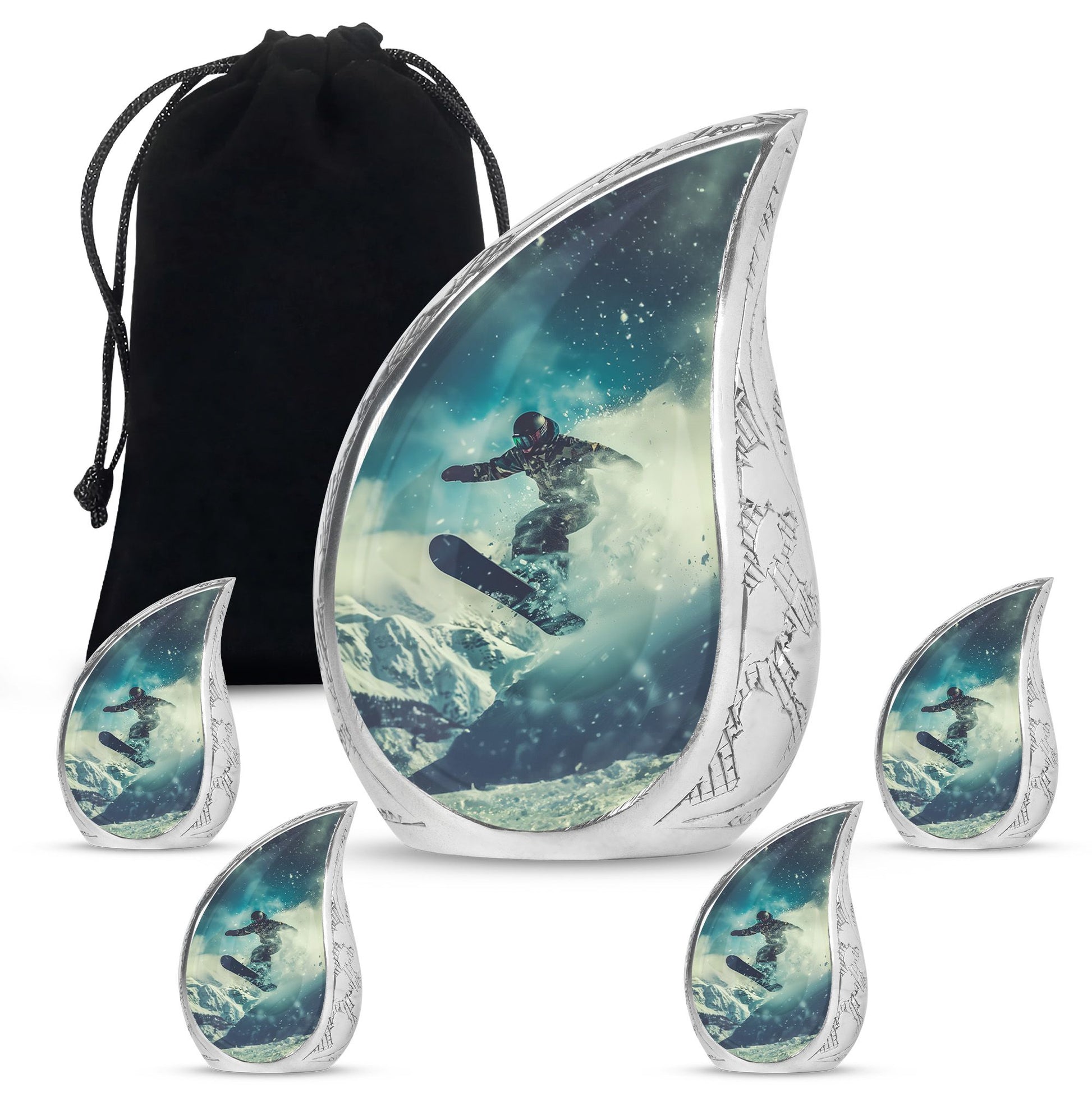 Snowboarding Theme Large Urn With 4 Keepsake Urn