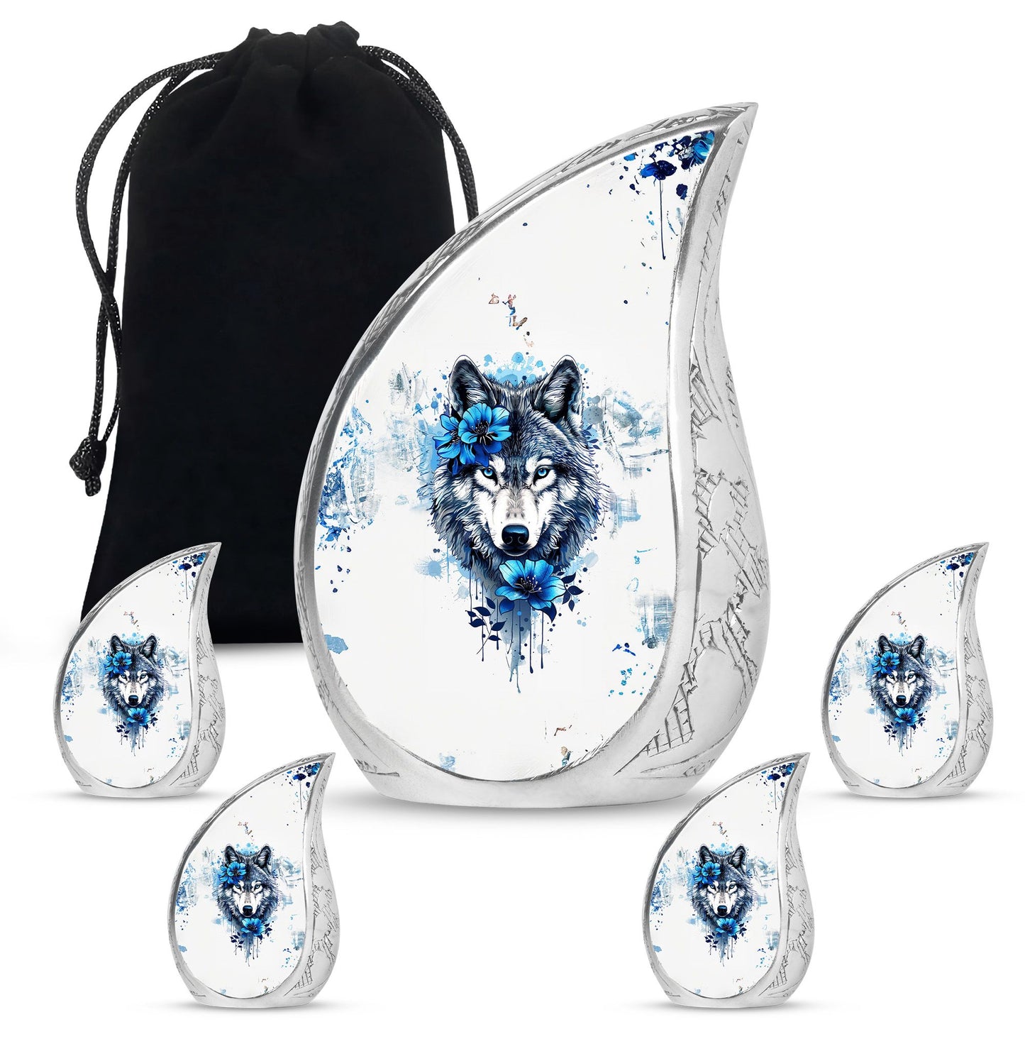 Wolf Theme Large Urn With 4 Keepsake Urn