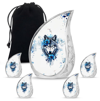 Wolf Theme Large Urn With 4 Keepsake Urn