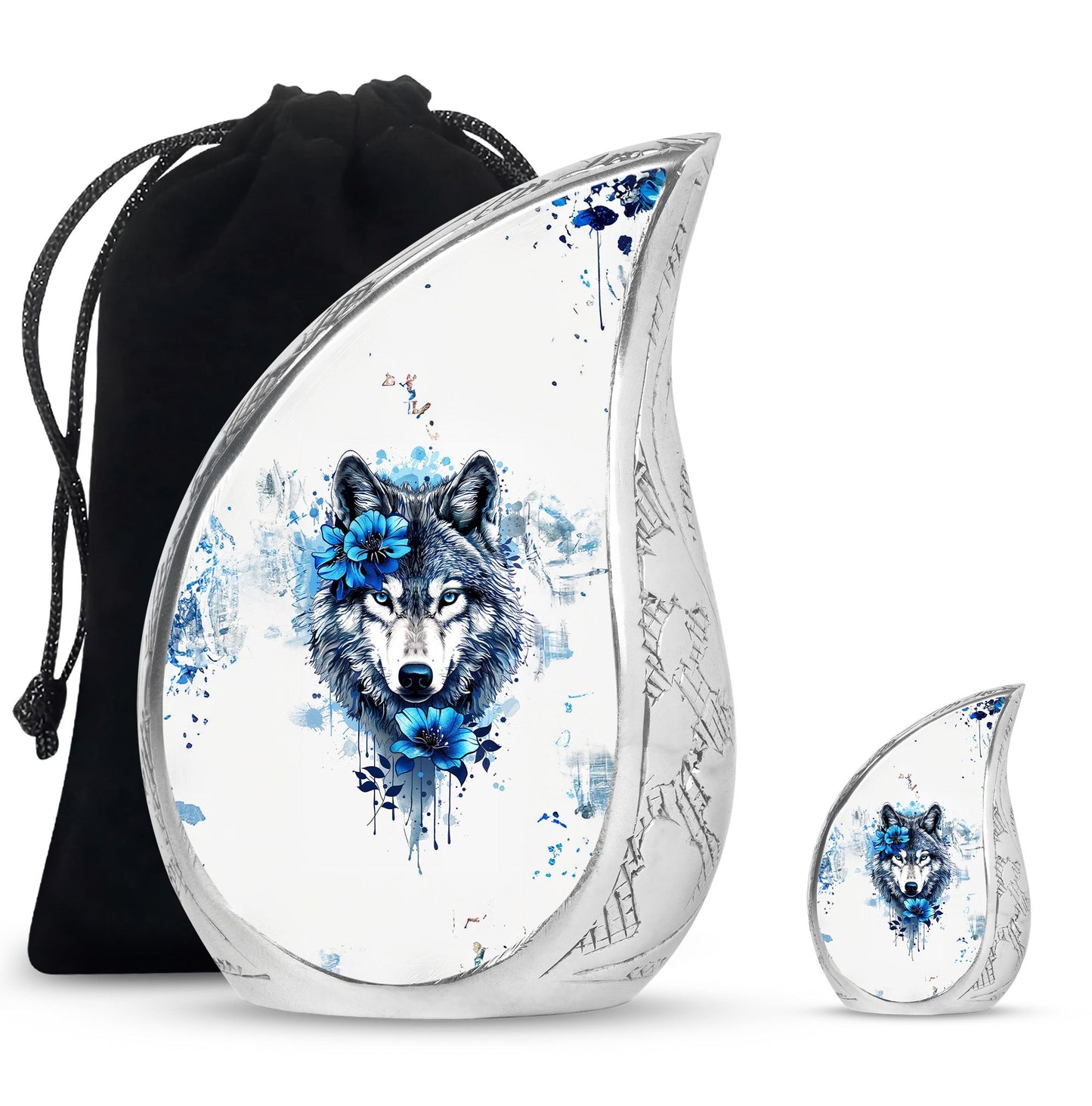 Wolf Theme Large Urn With 1 Keepsake Urn