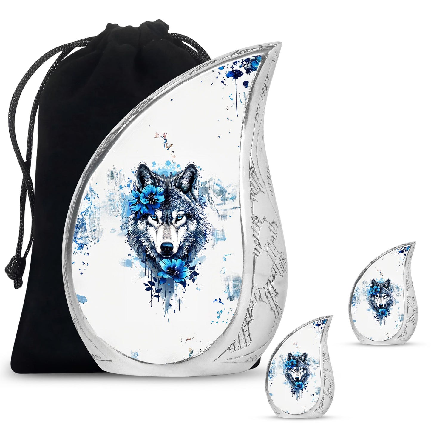 Wolf Theme Large Urn With 2 Keepsake Urn